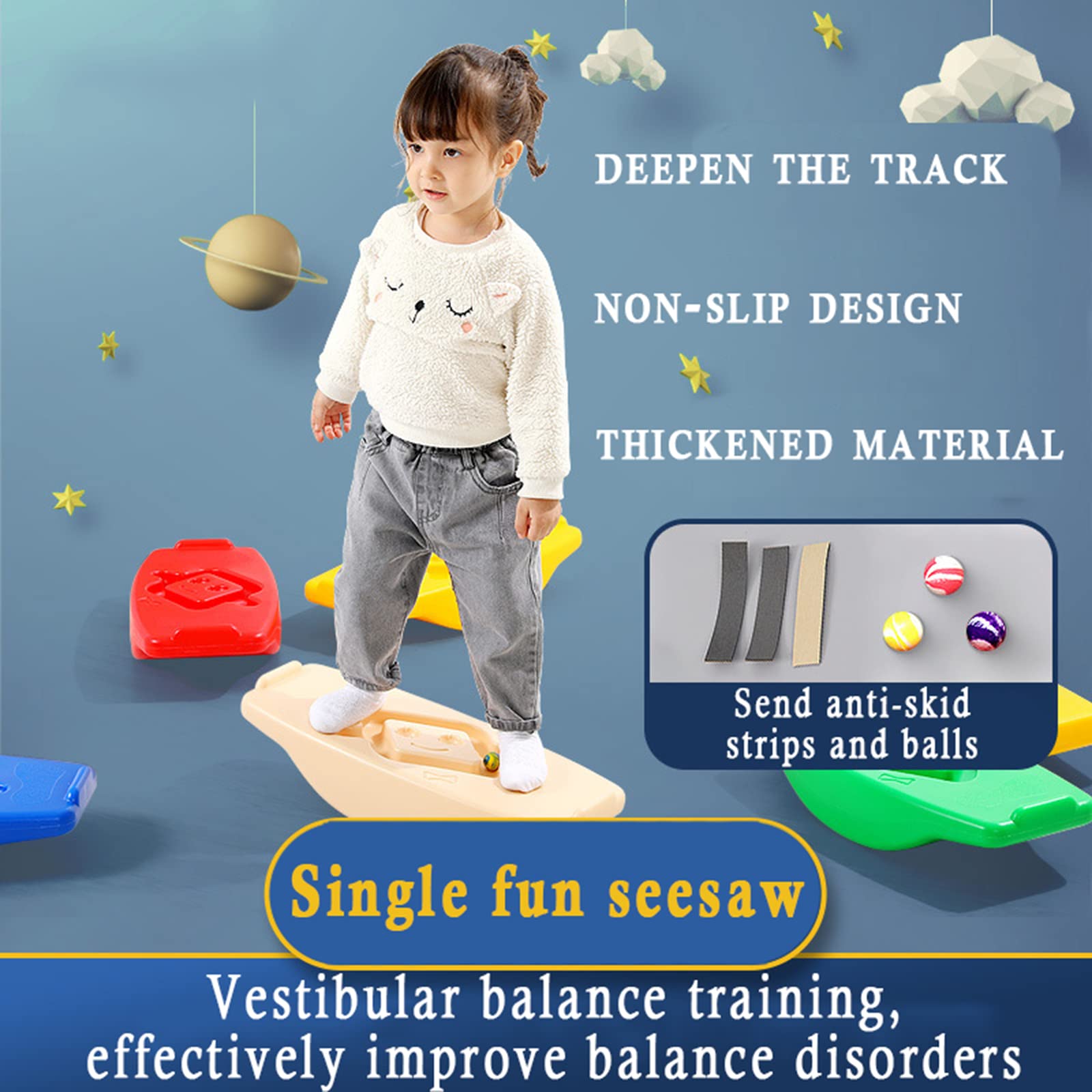 Kids Rocking Seesaw Balance Board - Plastic Sensory Integration Training Toy with 3 Balls for Balance & Coordination Development | Spinning Balance Board & Agility Trainer for Indoor Play, Classroom Activities & Occupational Therapy