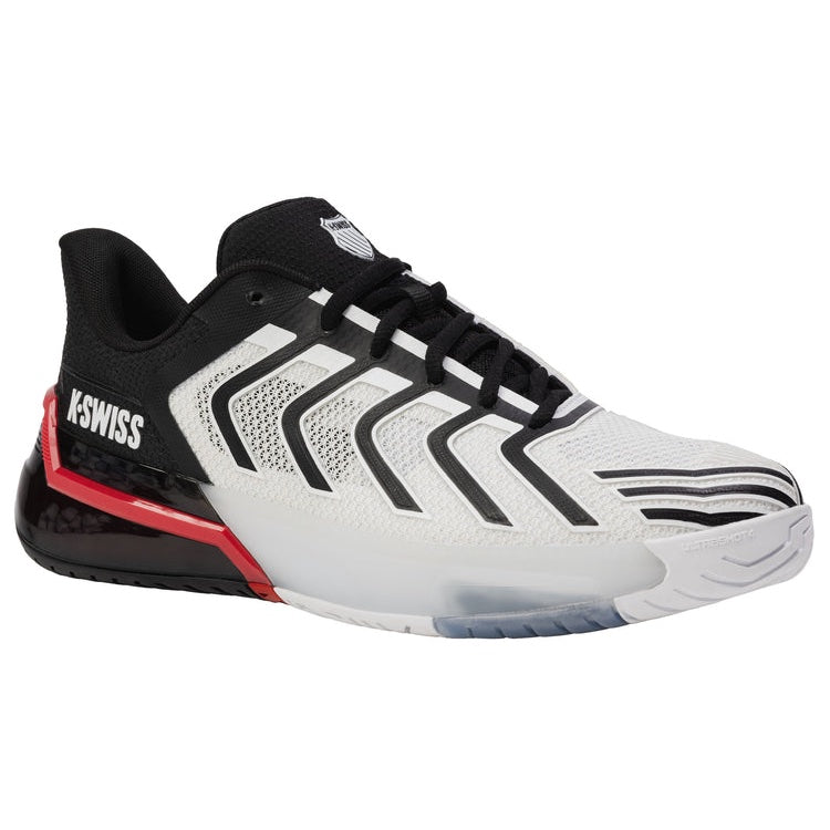 K Swiss Ultrashot 4 Men's Tennis Shoes - White/Black/Red (Model 4437 140) | Lightweight & Durable for Competitive Play & Casual Wear
