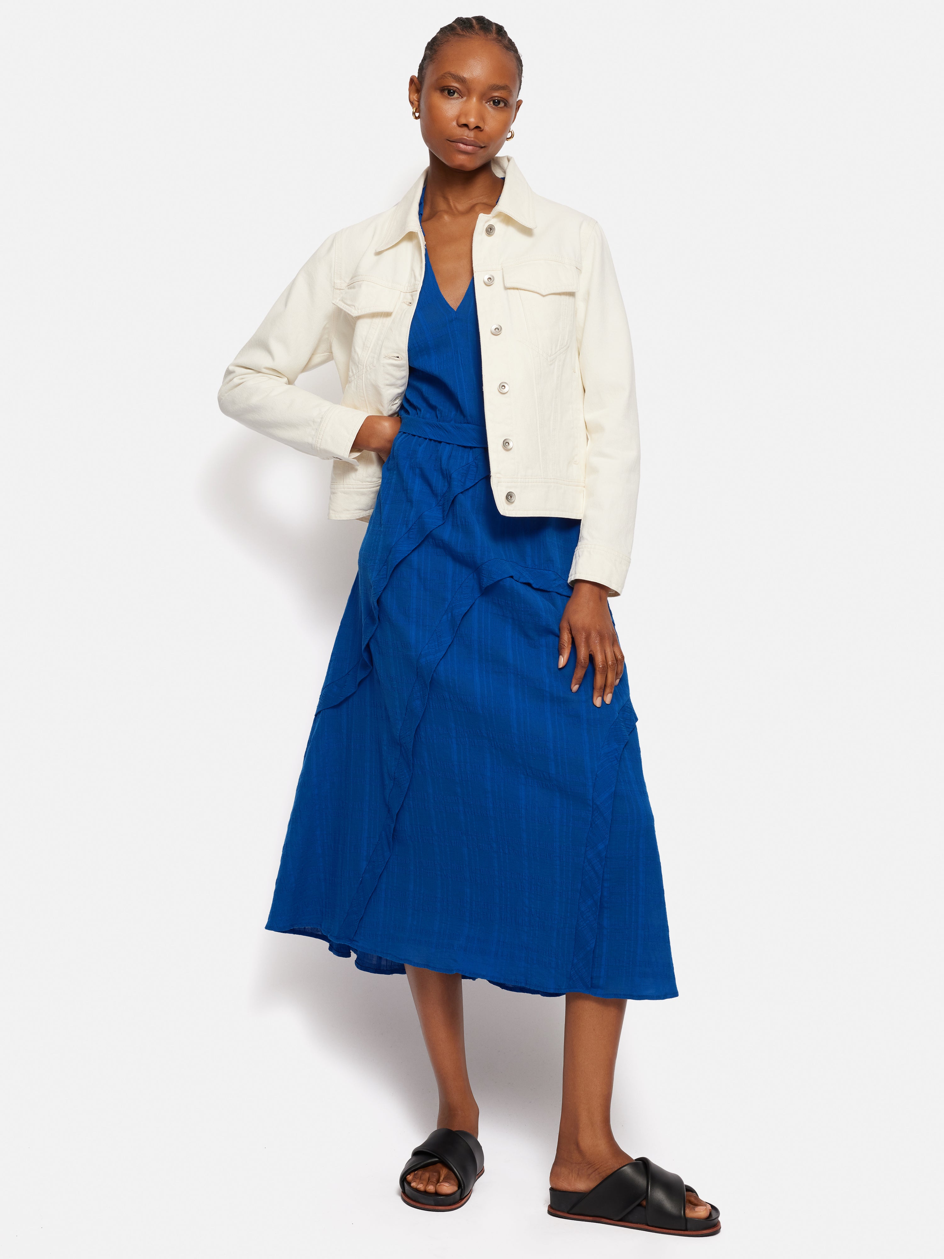 Stylish Textured Cotton Belted Dress in Blue - Perfect for Casual Outings, Office Wear & Special Occasions