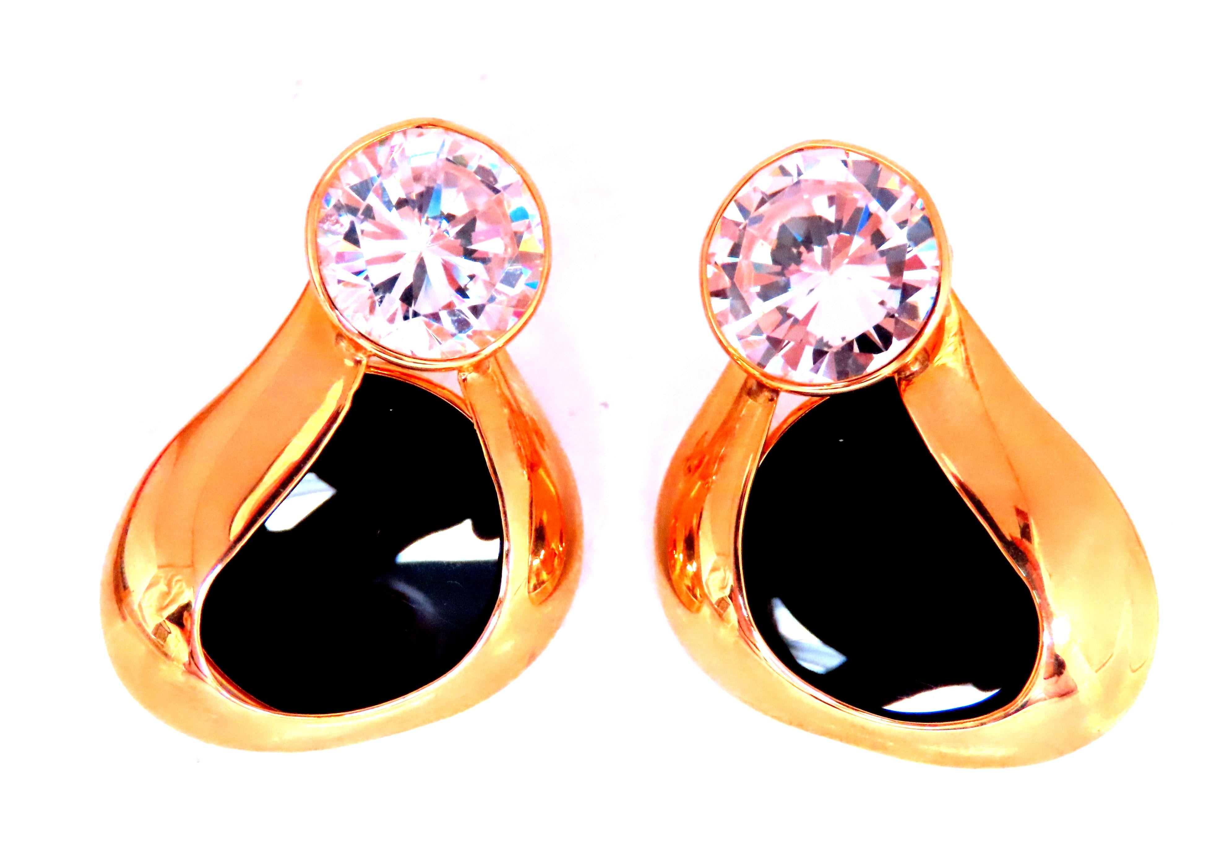 14kt Gold Carved Jet Black Onyx Stud Earrings with White Stone Accents | Elegant Jewelry for Women, Perfect for Parties, Weddings & Special Occasions