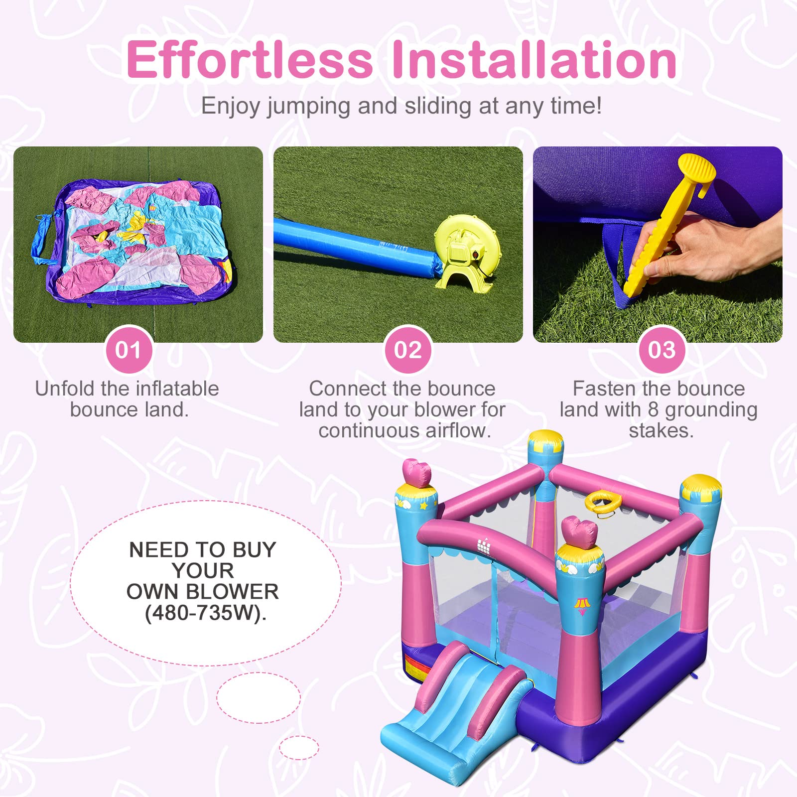**Costzon Inflatable Bounce House for Kids - Indoor & Outdoor Play with Basketball Rim - Portable Toddler Castle Bouncy House - Perfect for Backyard Birthday Parties, Family Gatherings & Outdoor Fun**