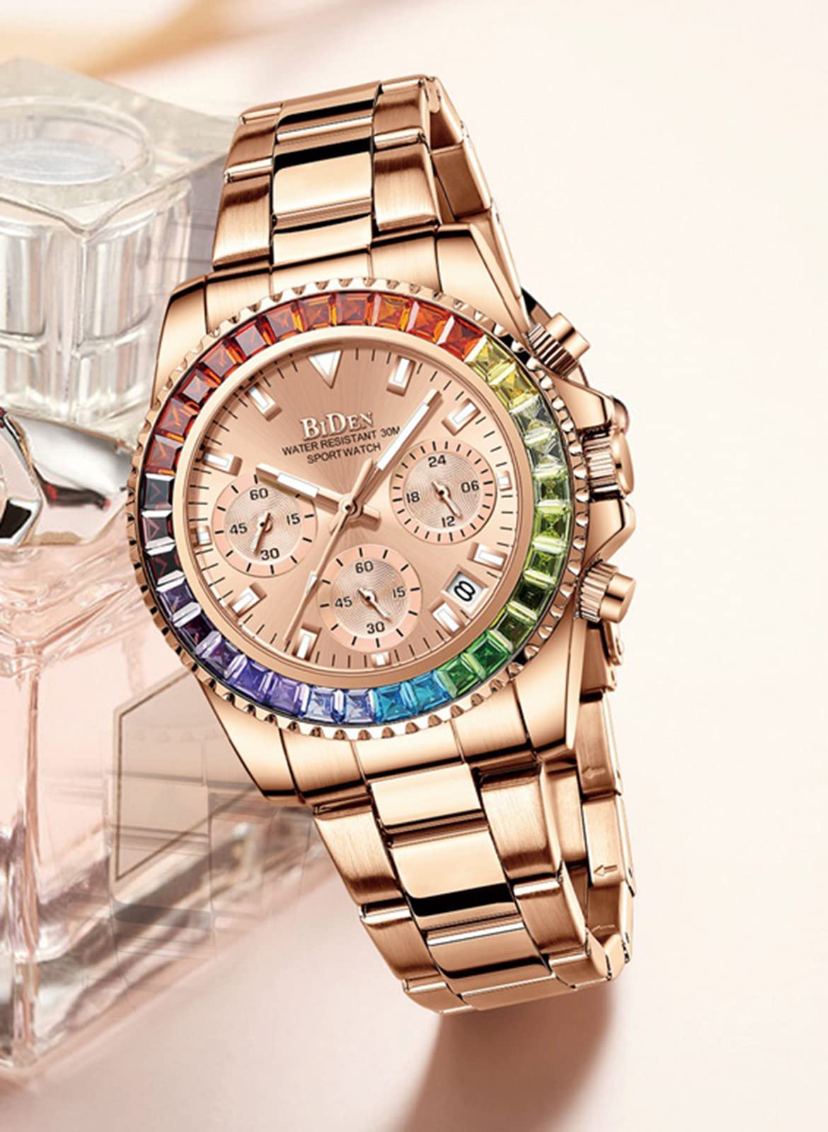 MASTOP Fashion Men's Women's Rose Gold Stainless Steel Waterproof Date Quartz Wristwatch - Perfect for Casual, Office, and Evening Wear