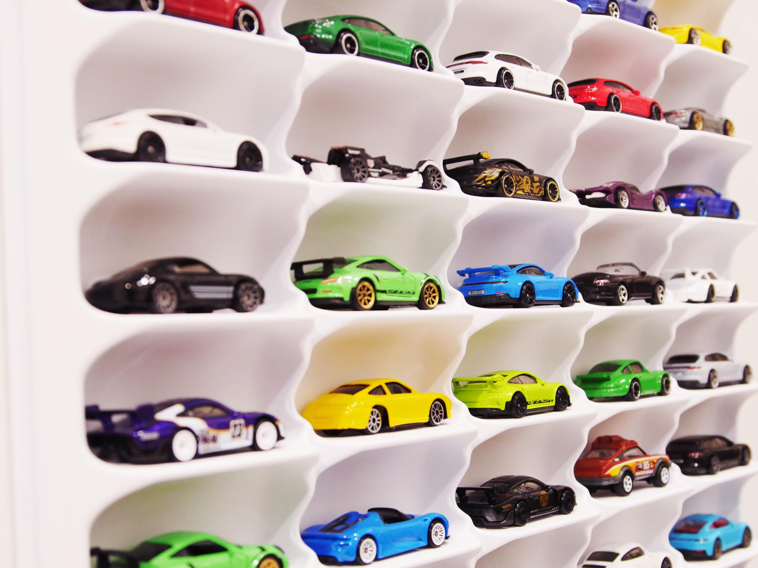 Wall Mounted 1/64 Scale Car Display Case - Holds 65 Hot Wheels & Diecast Models (20