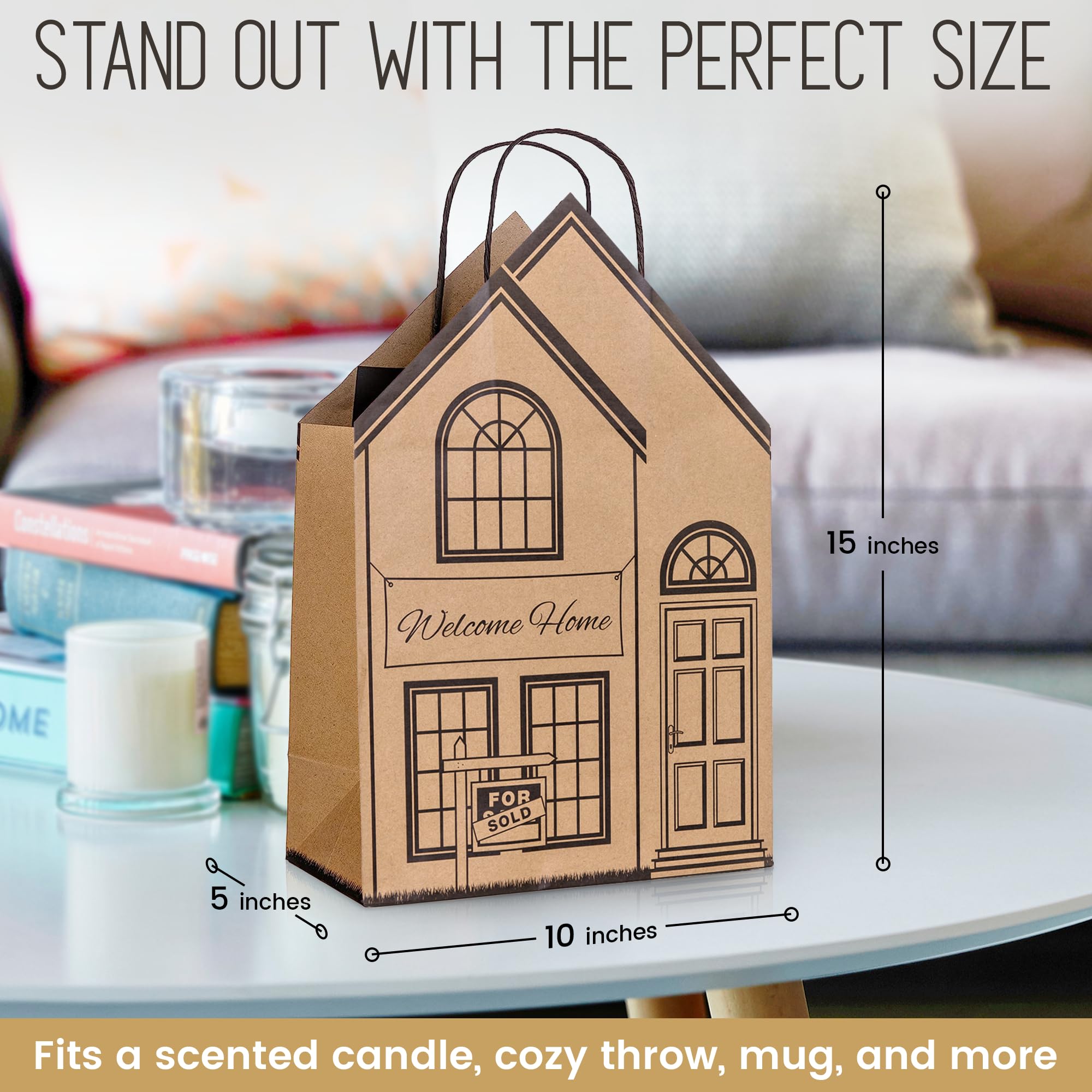 House-Shaped Gift Bags - 5 Pack Welcome Home Bags for Housewarming Parties, New Home Gifts & Real Estate Closing Gifts | Perfect for New Homeowners, Realtor Supplies & Housewarming Decorations | Ideal for Homewarming Celebrations, Client Appreciation & Real Estate Agent Gifts