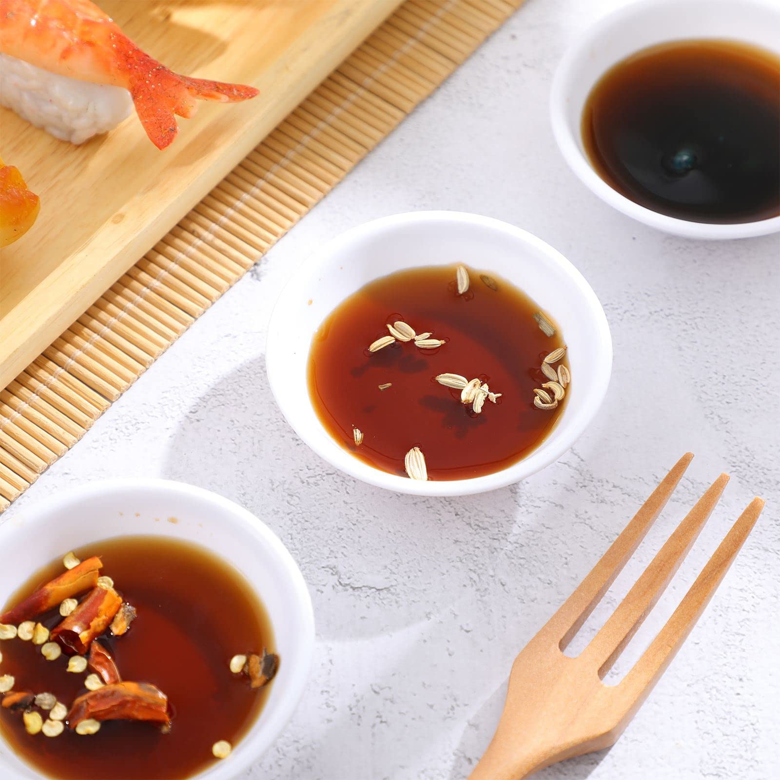 6-Piece Ceramic Seasoning Dishes Set - Mini Sushi Dipping Bowls, Spice & Sauce Dishes, Appetizer Plates for Kitchen & Dining - Perfect for Sushi, Condiments, Snacks & Table Setting