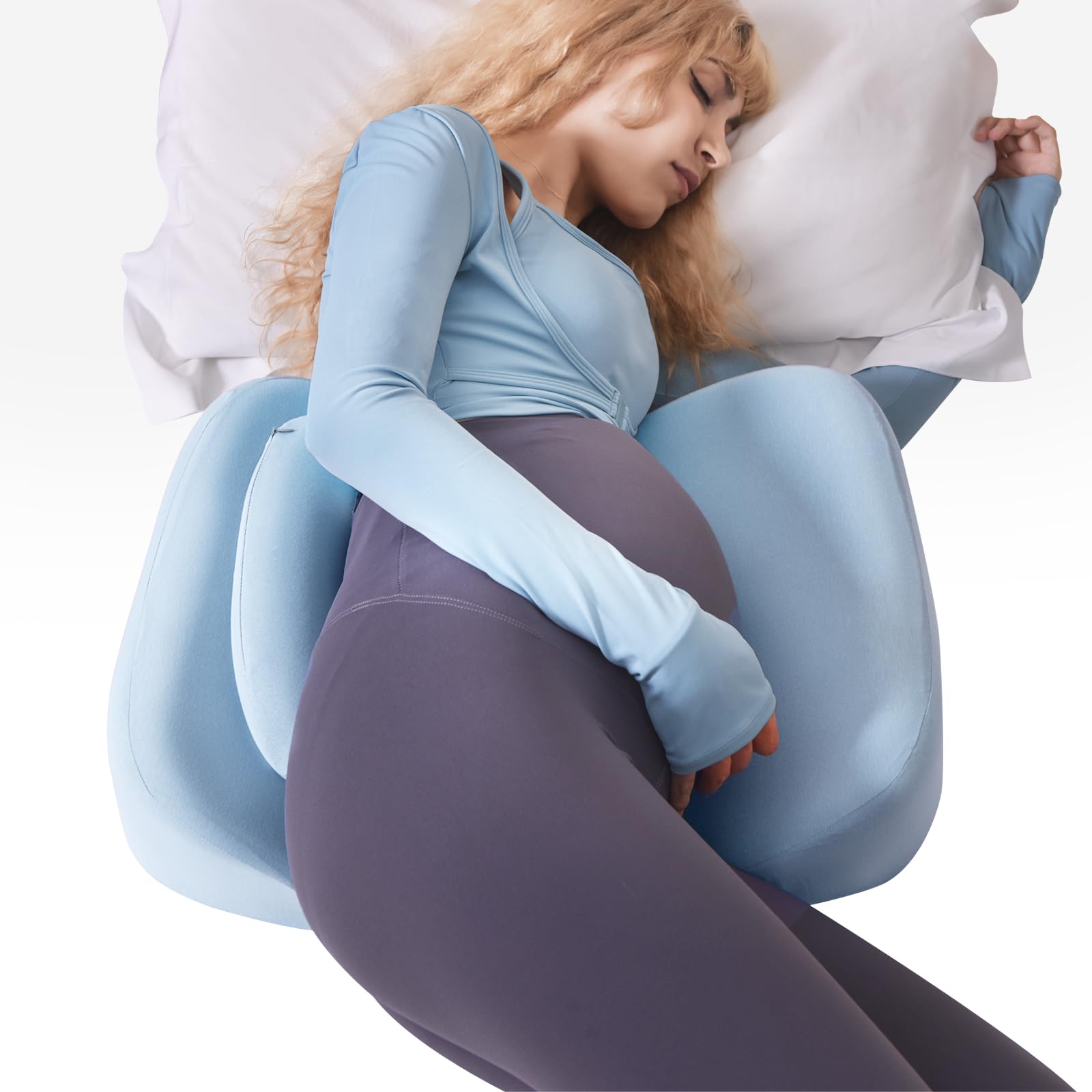 Memory Foam Pregnancy Wedge Pillow for Sleeping - Upgraded Maternity Support Pillow for Side Sleepers & Pregnant Women - Relieves Back, Belly & Hip Pain - Detachable Washable Cover (Blue) - Perfect for Comfortable Sleep During Pregnancy & Postpartum Recovery