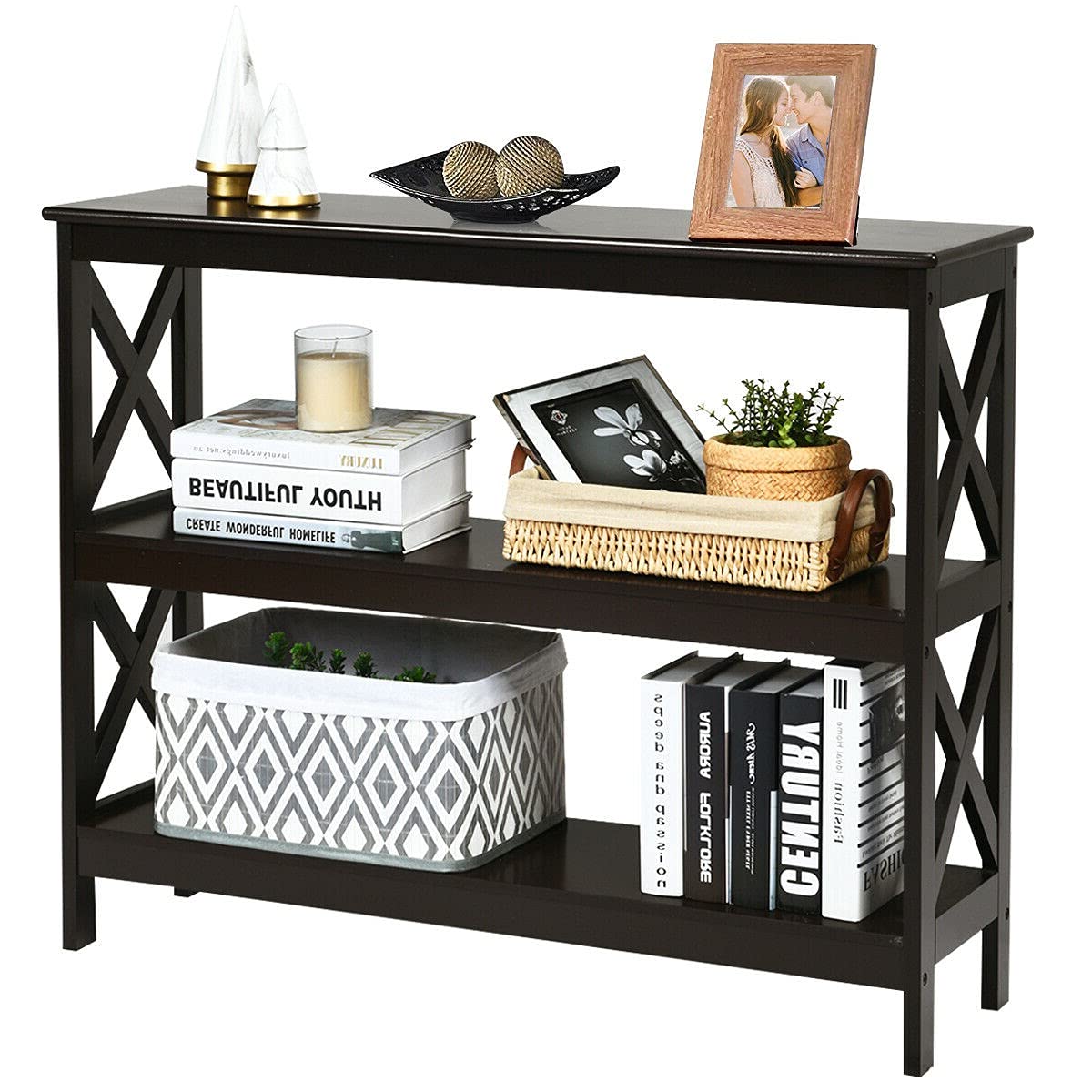 3-Tier Entryway Console Table with Bookshelf - Multi-Functional Hallway Accent Table for TV Stand, Sofa Side Table, Plant Display, Books & Decor - Perfect for Organizing Keys, Remotes, Phone Chargers - Ideal for Living Room, Bedroom & Entryway Organization