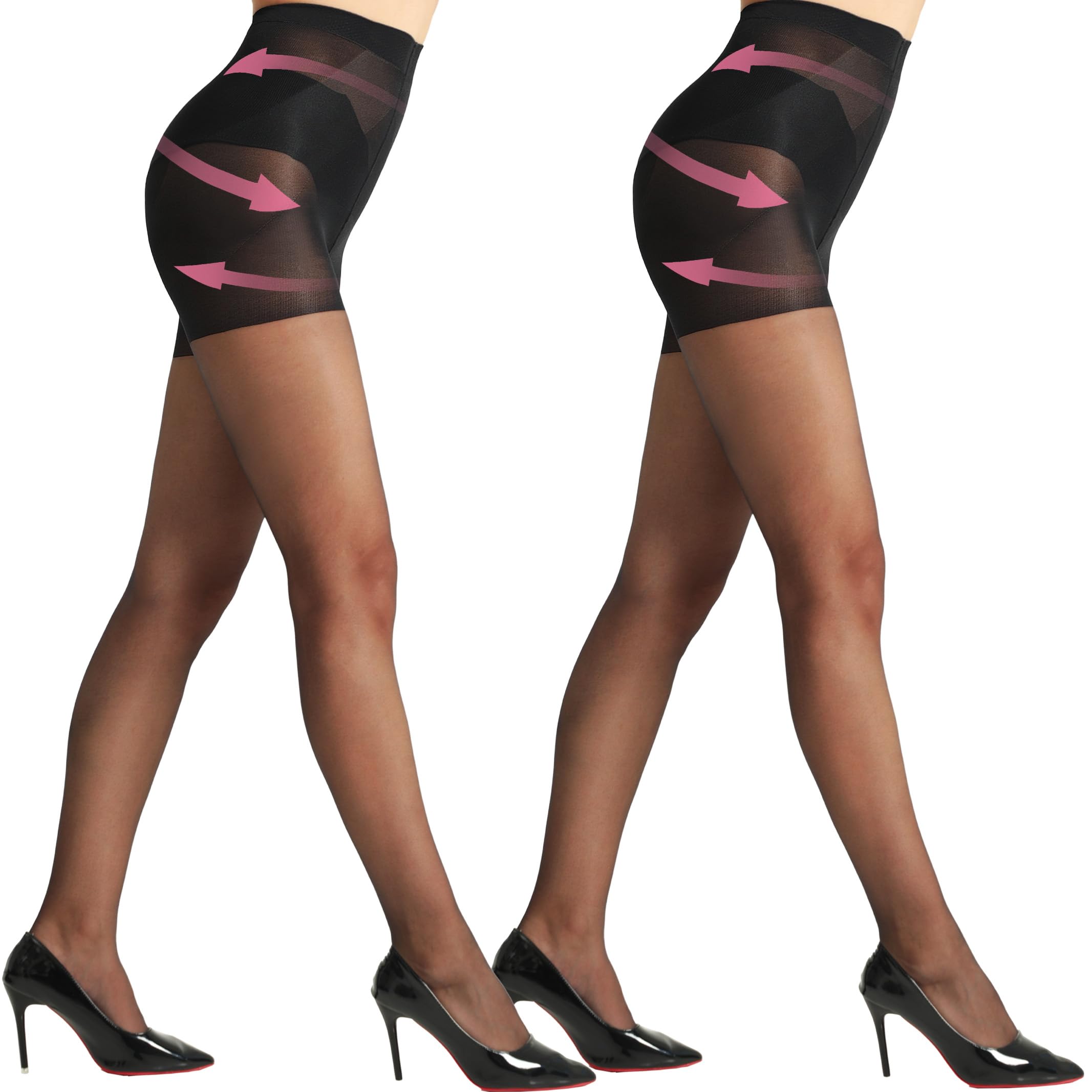 HONENNA Women's Tummy Control Pantyhose - High Waist Shaping Sheer Tights, Black Nylon Stockings (2 Pairs) for Work, Daily Wear & Special Occasions