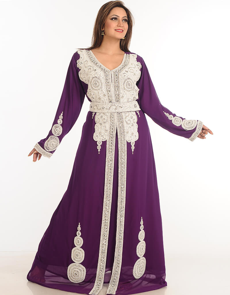 Elegant Arabic Red Georgette Hand Zari Embroidered Galabiya Dress | Traditional Middle Eastern Abaya for Women | Perfect for Eid, Weddings & Special Occasions