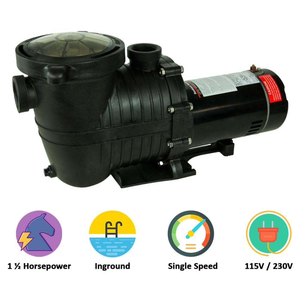1.5 HP 230V High Performance In-Ground Swimming Pool Pump - Energy Efficient Water Circulation for Backyard Pools & Spas