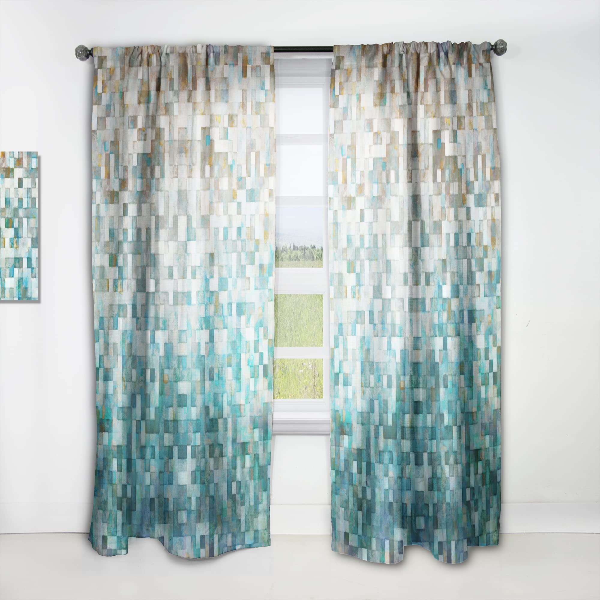 DesignQ Thermal Insulated Blackout Curtains 'Blocked Abstract II' - 52x95 Inch Single Panel for Bedroom & Living Room - Noise Reducing & Energy Saving Window Drapes for Better Sleep & Privacy