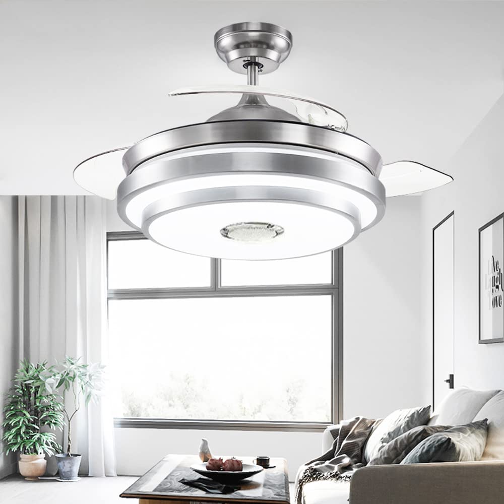 42 Inch Smart Bluetooth Ceiling Fan with LED Lights - Remote Control, Music Player & Dimmable Chandelier for Living Room, Bedroom & Restaurant | Modern Home Decor & Cooling Solution