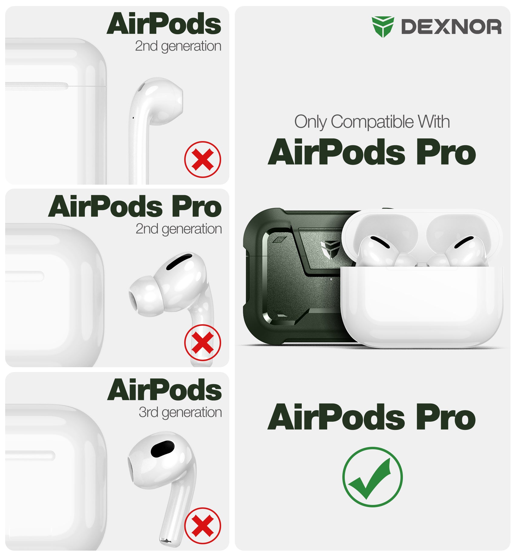 Dexnor Shockproof Rugged Earphone Case for AirPods Pro 2019 - Secure Lock & Carabiner Clip Full Body Bumper Cover - Perfect for Outdoor Sports, Travel, and Daily Protection
