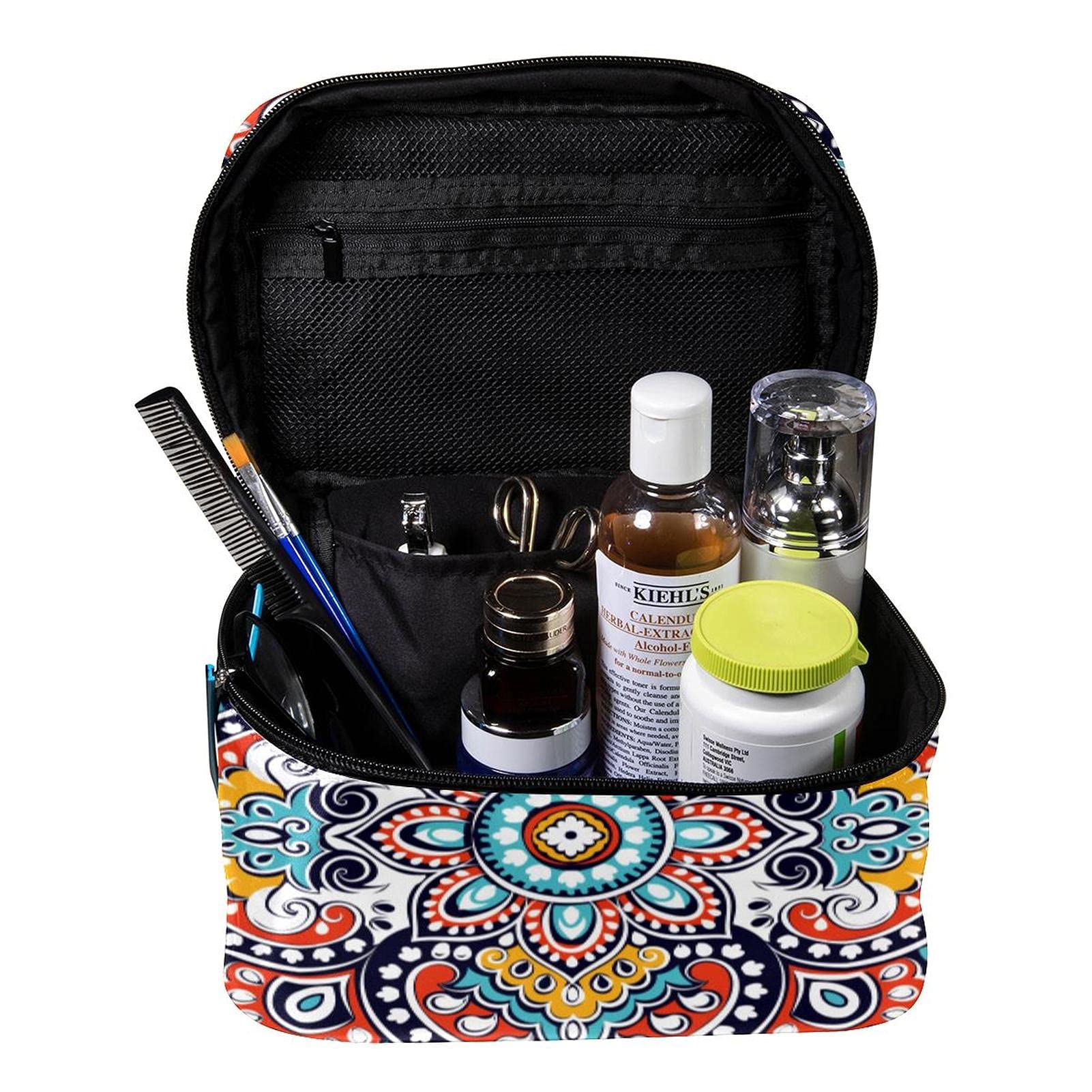 Bohemian Mandala Floral Travel Makeup Bag - Large Waterproof Cosmetic Organizer with Zipper for Women & Girls | Perfect for Vacation, Gym, Beach & Daily Essentials Storage