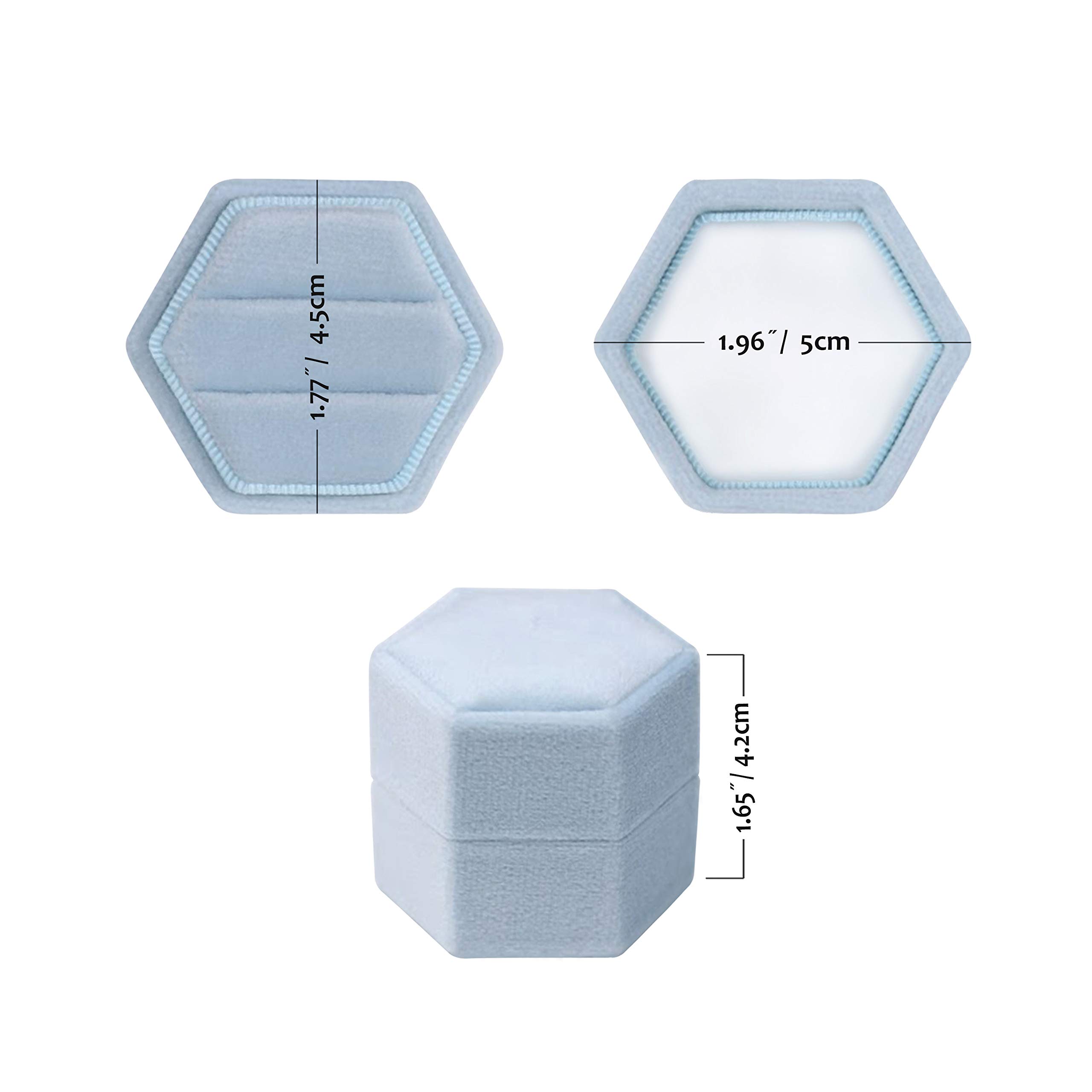 Hexagon Velvet Jewelry Box with Detachable Lid - 2 Slots Engagement Ring Holder for Wedding, Proposal & Ceremony - Elegant Powder Blue Gift Box for Brides & Couples (Perfect for Proposals, Anniversaries & Special Occasions)