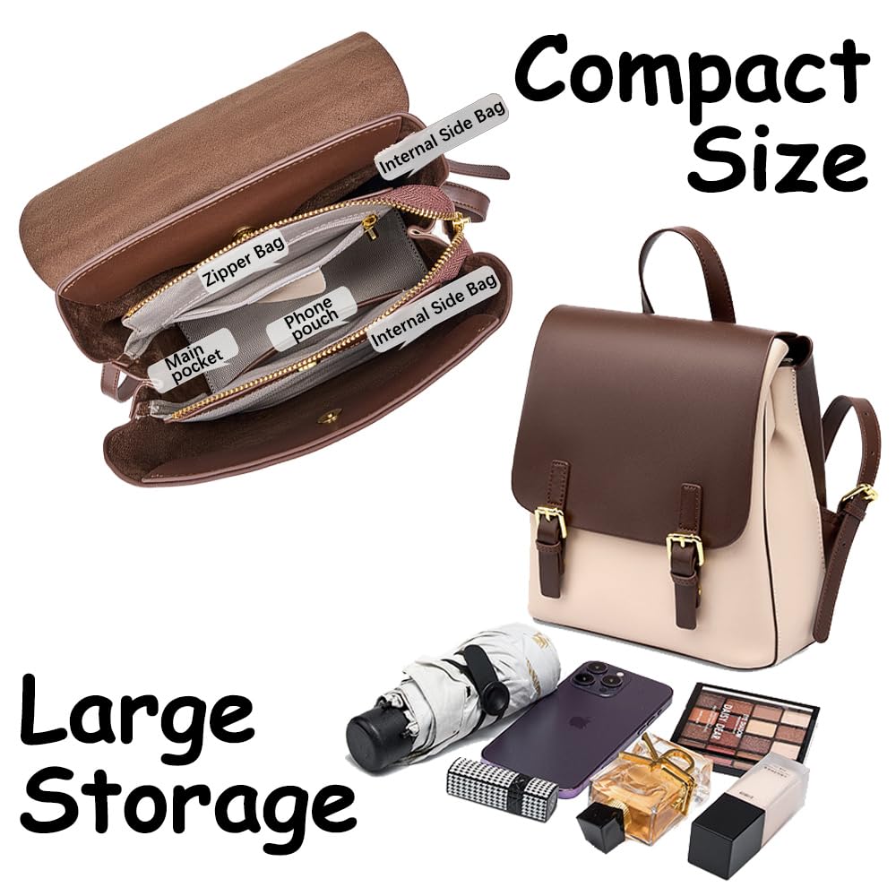 JIUFENG Mini Leather Backpack for Women - Small Crossbody Purse & Stylish Travel Daypack (Beige) | Perfect for Work, School & Weekend Outings