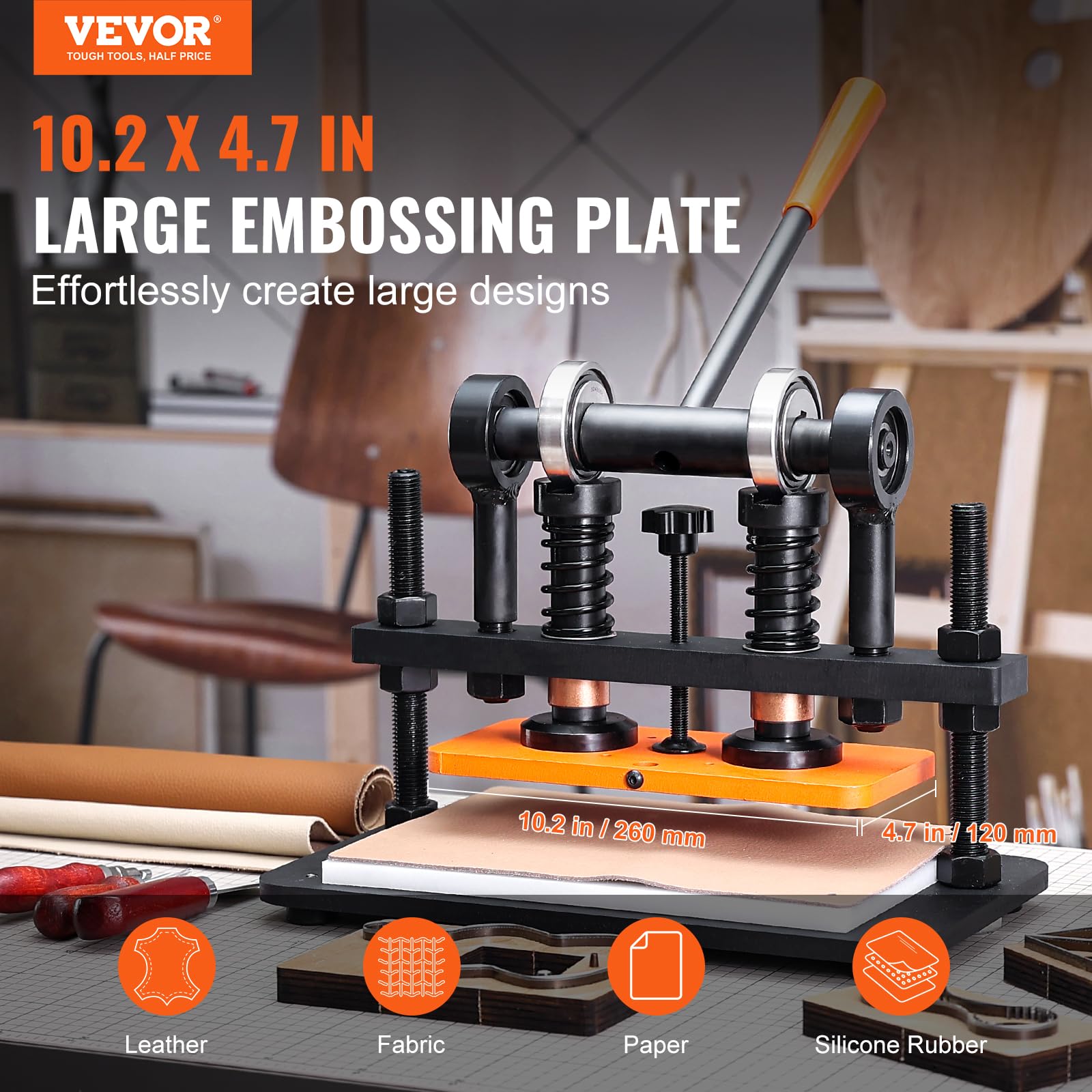 VEVOR Manual Leather Cutting Machine with 26 x 12mm Embossing Plate, 0.47
