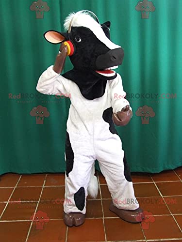 SPOTSOUND Black and White Cow Mascot with Headphones - Cute Plush Animal Toy for Music Lovers, Perfect Gift for Kids and Teens (Bedroom Decor, Party Favors, Photo Props)