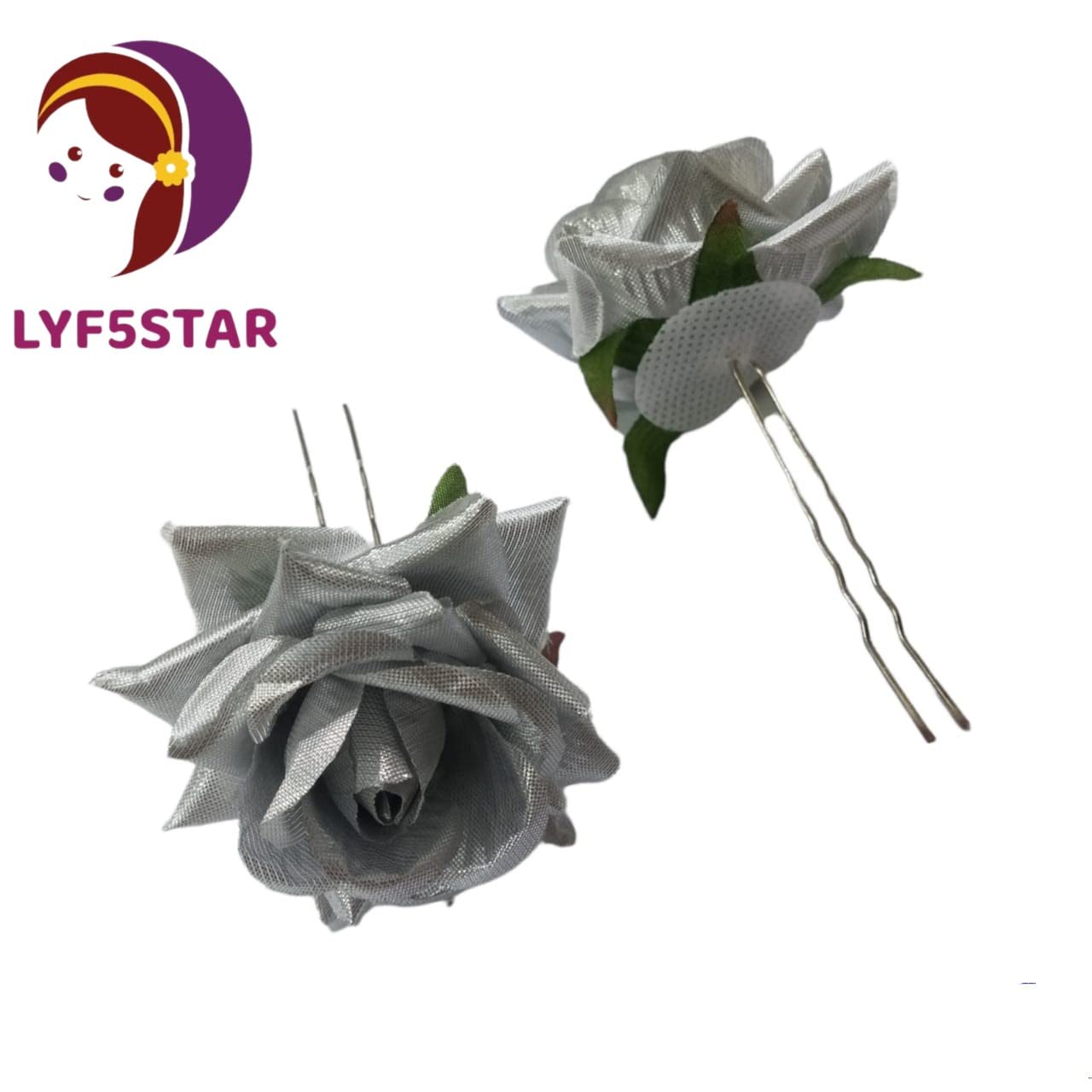 LYF5STAR Handmade Silver Rose Floral Juda Pin for Women | Elegant Bridal Hair Accessories | Traditional Indian Wedding Hair Jewelry for Women & Girls | Pack of 2 | Perfect for Weddings, Festivals & Special Occasions