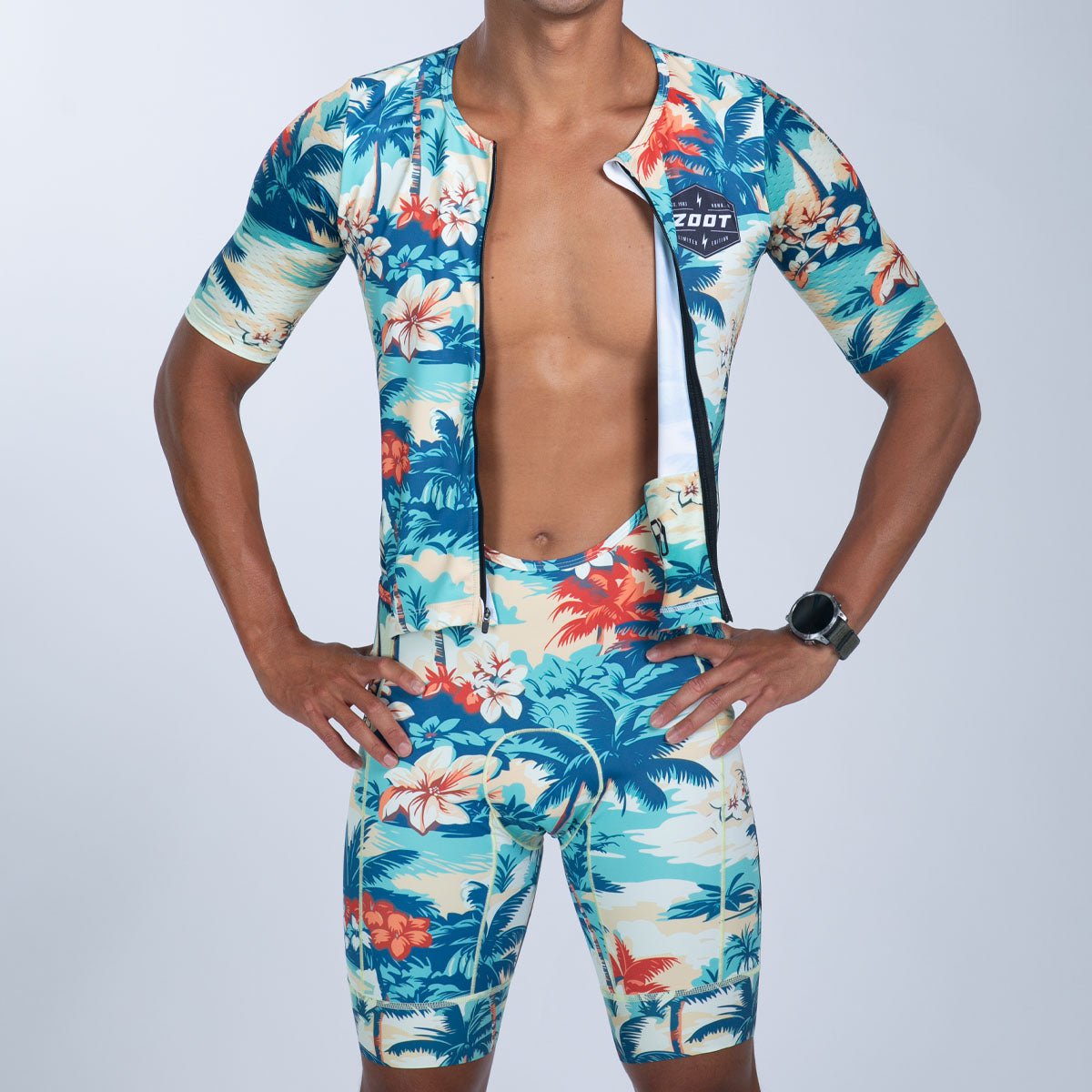 Men's Limited Edition Tri Aero FZ Racing Suit - Vintage Hula Print Motorcycle Gear for Track Racing & Vintage Bike Shows