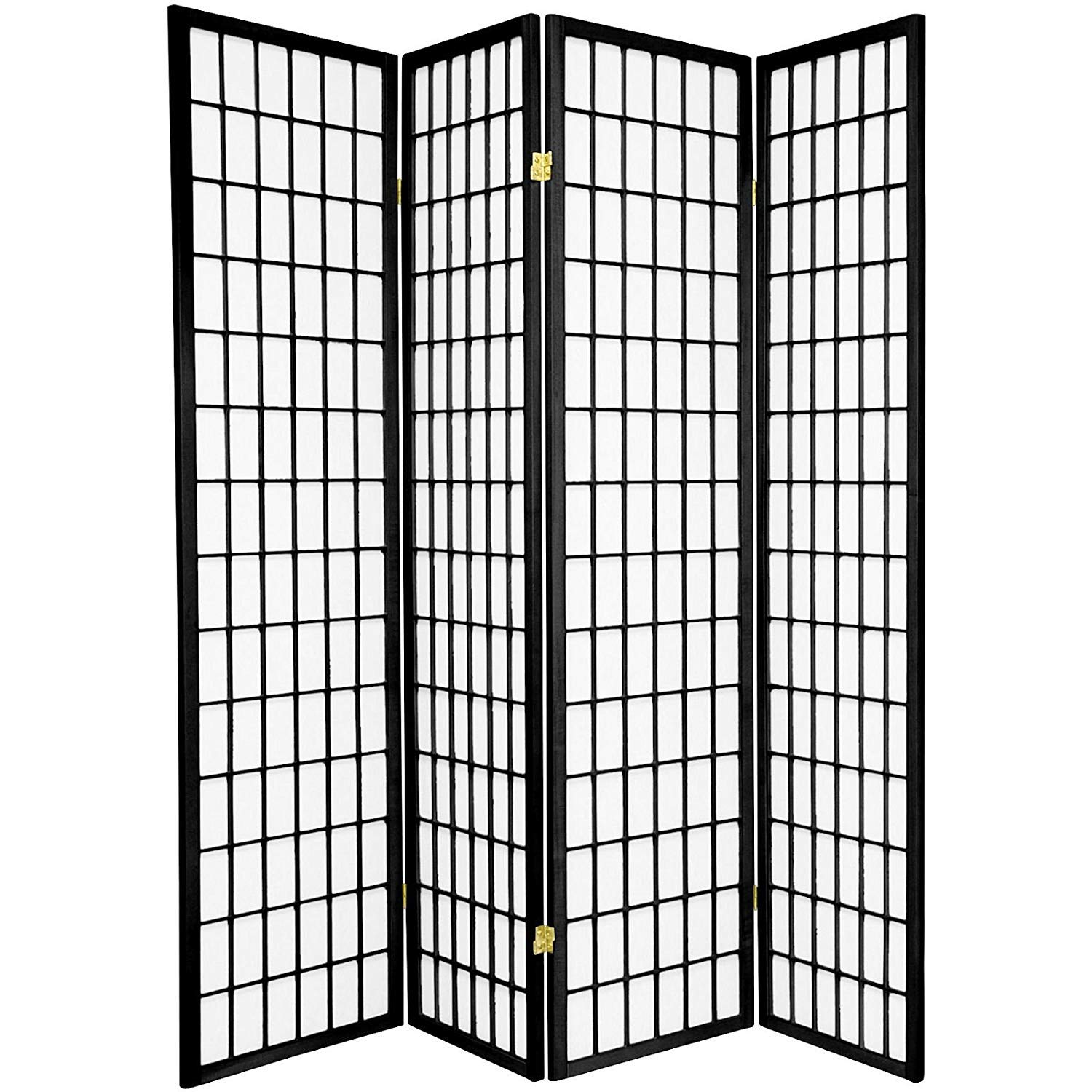 Japanese Style 4-Panel Wood Shoji Room Divider Screen - Black Oriental Folding Partition for Home, Office & Meditation Space - GTU Furniture