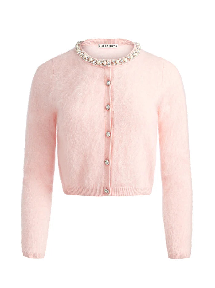 Dollie Embellished Cardigan with Pearl Details in Blush Pink - Perfect for Casual Outings and Special Occasions