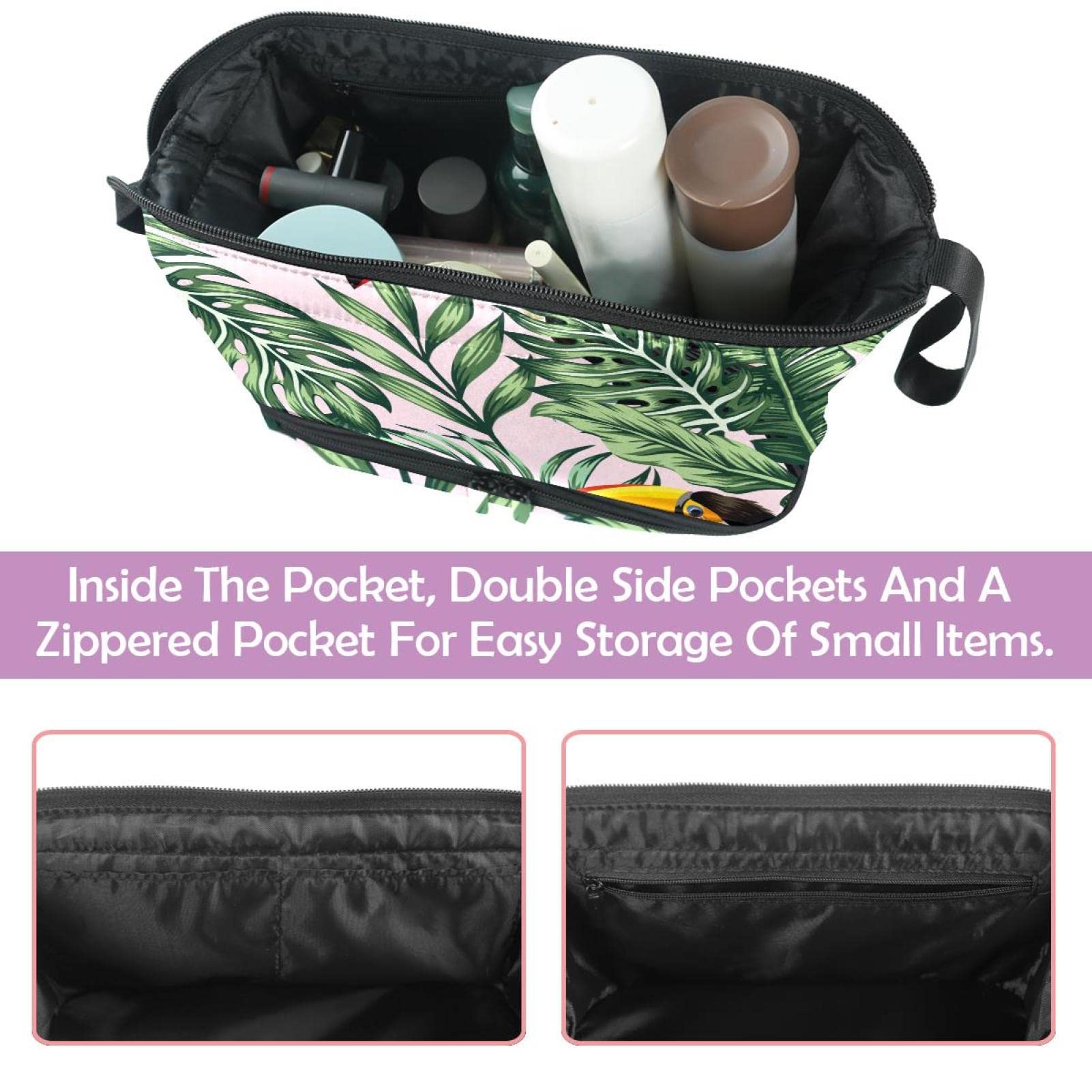 Jungle Toucan Makeup Bag for Women - Double Layer Roomy Cosmetic Organizer | Travel Toiletry Pouch with Zipper | Perfect for Travel, Gym, and Daily Essentials Storage