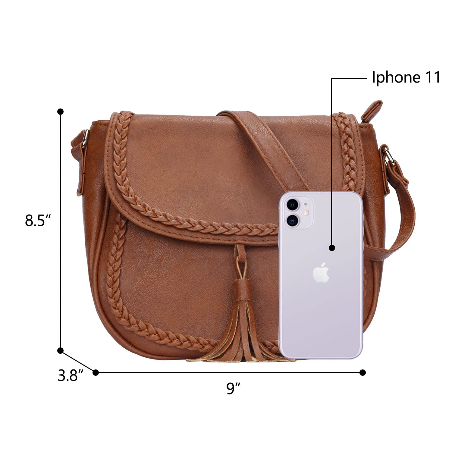 KKXIU Women's Casual Flap Saddle Crossbody Bag with Tassel - Stylish Leather Purse for Everyday Use, Work & Travel Accessories