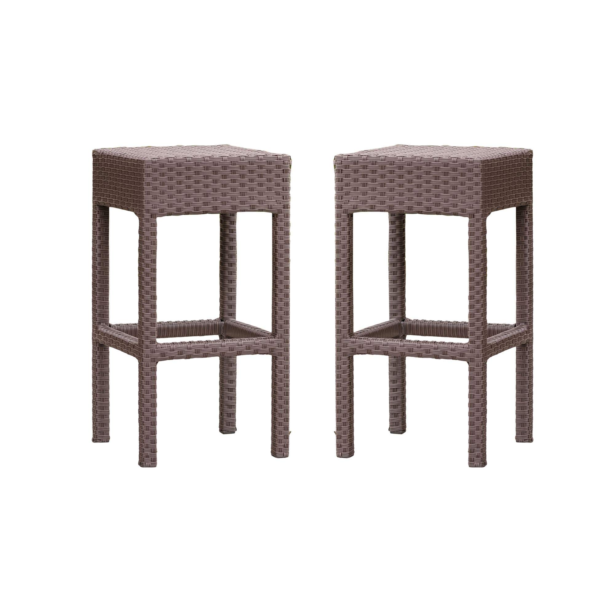 Set of 2 Modern Brown Outdoor Bar Stools 27.25 Inch Height - Perfect for Patio, Deck, Garden & Backyard Seating