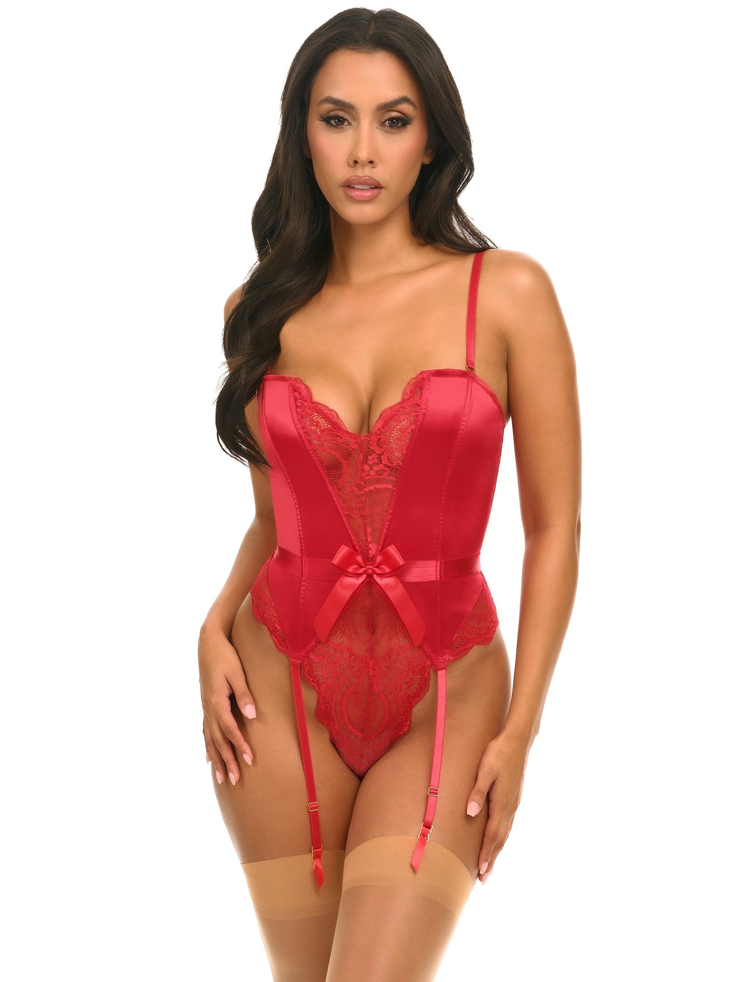 Rumi Women's Satin & Lace Teddy Lingerie - Sexy Babydoll Nightwear for Valentine's Day, Honeymoon & Romantic Nights