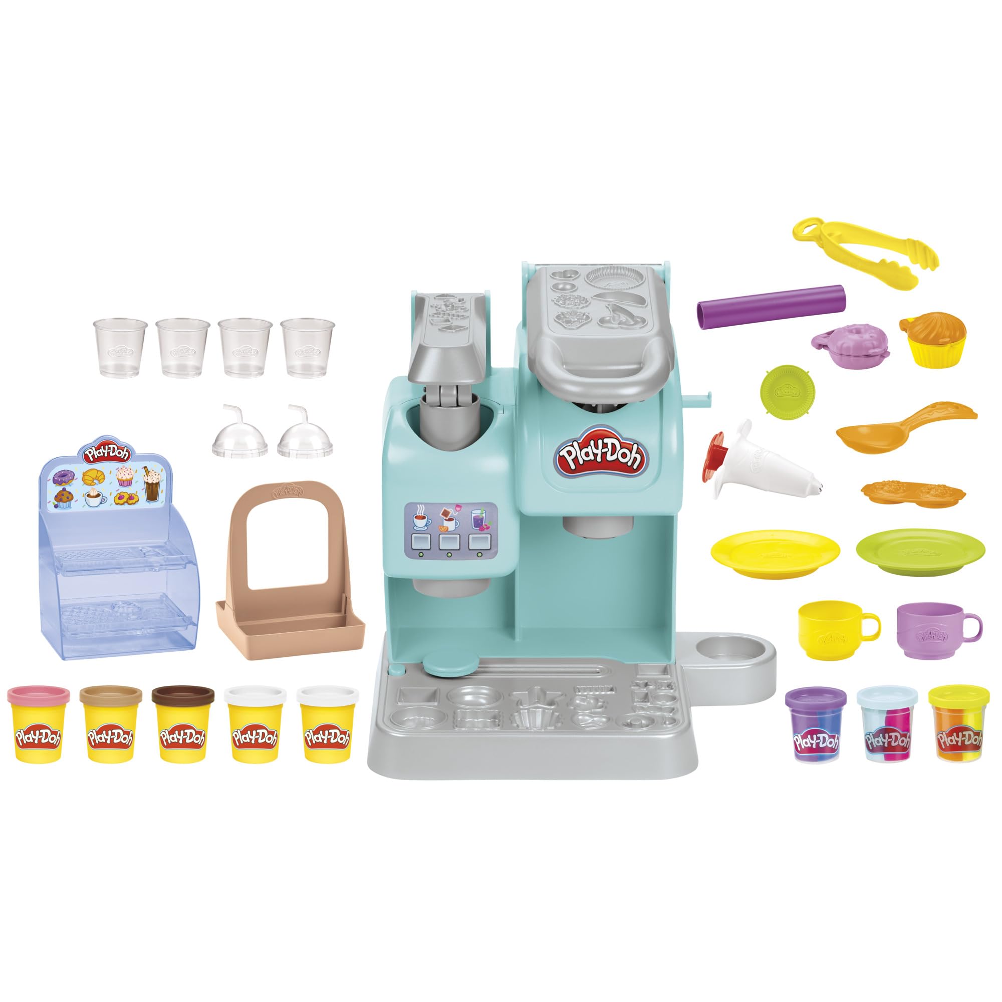 Play-Doh Kitchen Creations Super Café Toy Coffee Maker Set with 20 Accessories & 8 Play-Doh Cans - Pretend Play, Kids Baking & Cooking Role Play, Creative Fun for Toddlers & Preschoolers