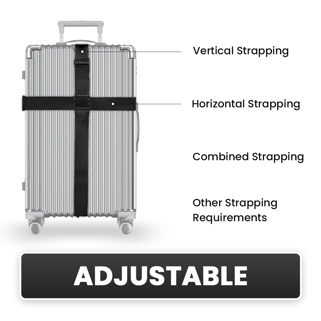 L'AIKEAU 4-Pack Adjustable Luggage Straps for Suitcases, Backpacks & Travel Bags - Secure Travel Accessories with Heavy-Duty Buckles (Black) - Perfect for Airports, Train Travel & Road Trips