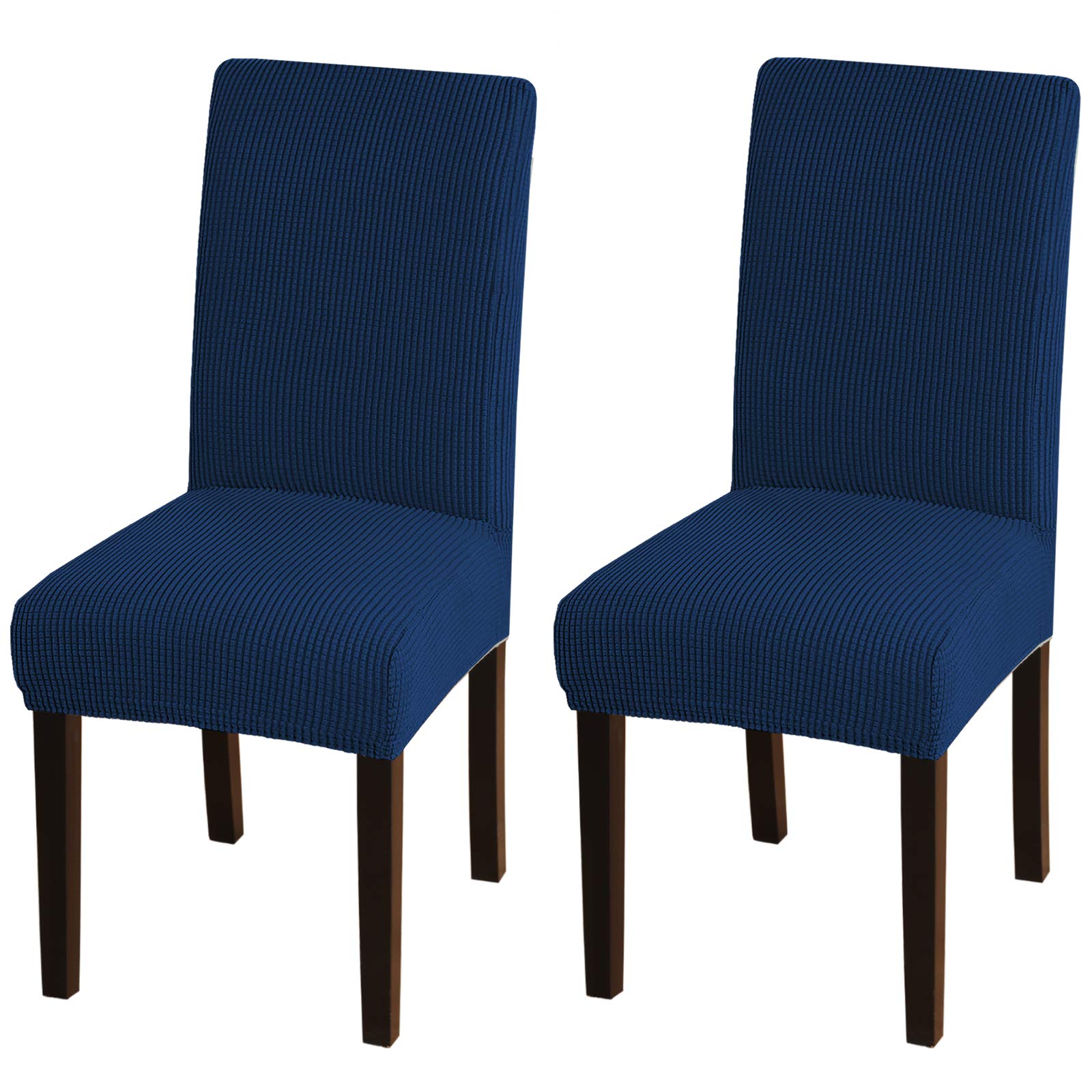 Stretchable Turquoise Spandex Dining Chair Covers Set of 2 - Navy Blue Removable Slipcovers for Kitchen, Restaurant, Wedding & Home Decor - Fits Most Chairs for Easy Installation & Cleaning