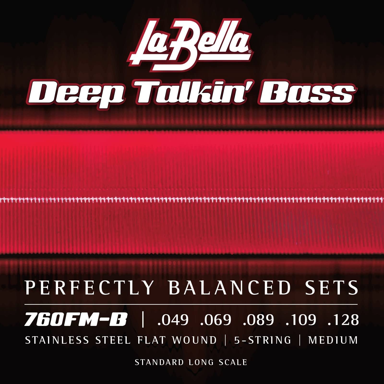 La Bella 760FM-B Deep Talkin' Stainless Steel Flat Wound Bass Strings (49-128 Gauge) - Medium Standard Long Scale for Smooth Jazz & Blues Performance