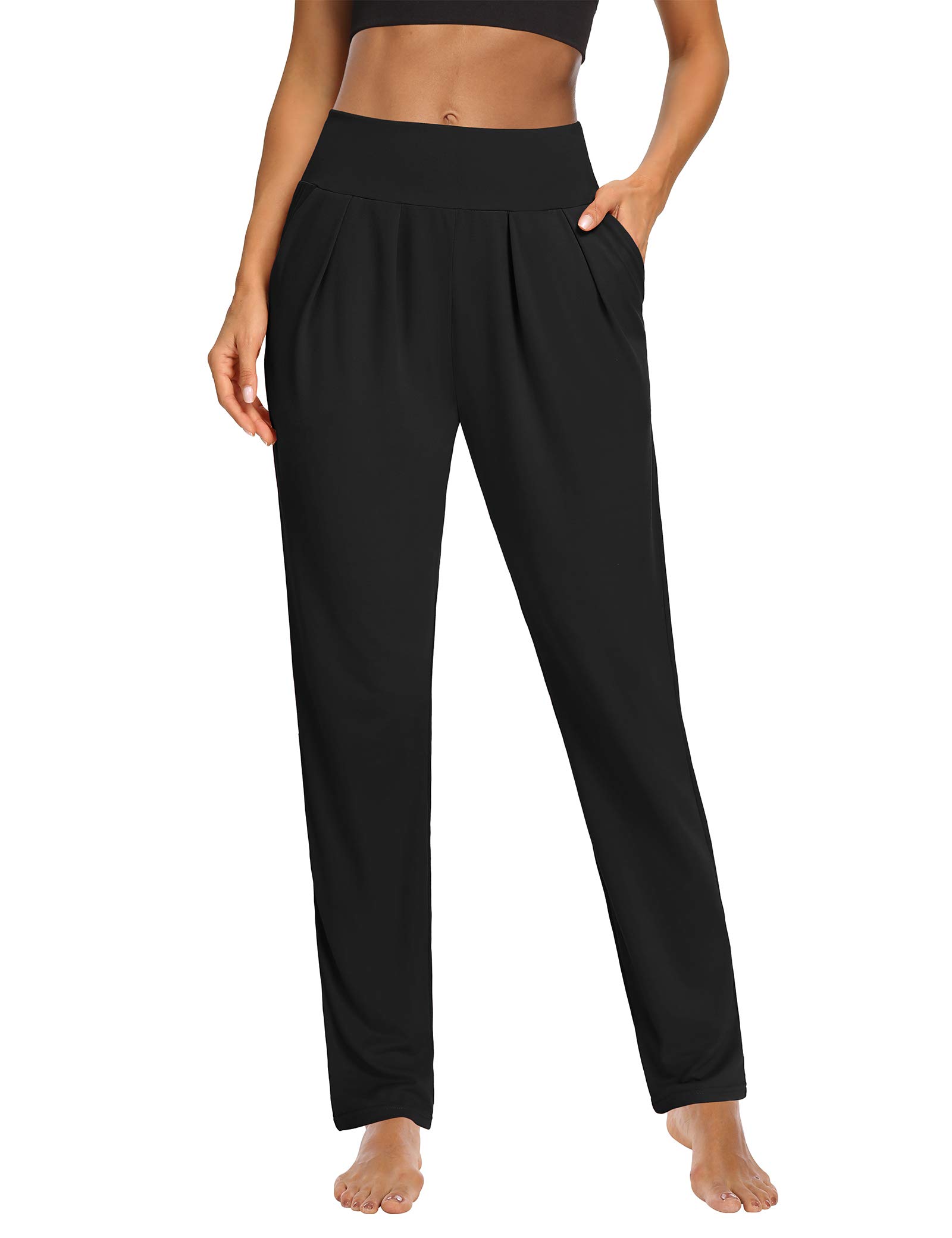 Sarin Mathews Women's High Waisted Yoga Pants - Pleated Wide Leg Lounge Pants with Pockets | Comfortable Workout & Casual Sweatpants for Yoga, Running, Travel & Everyday Wear