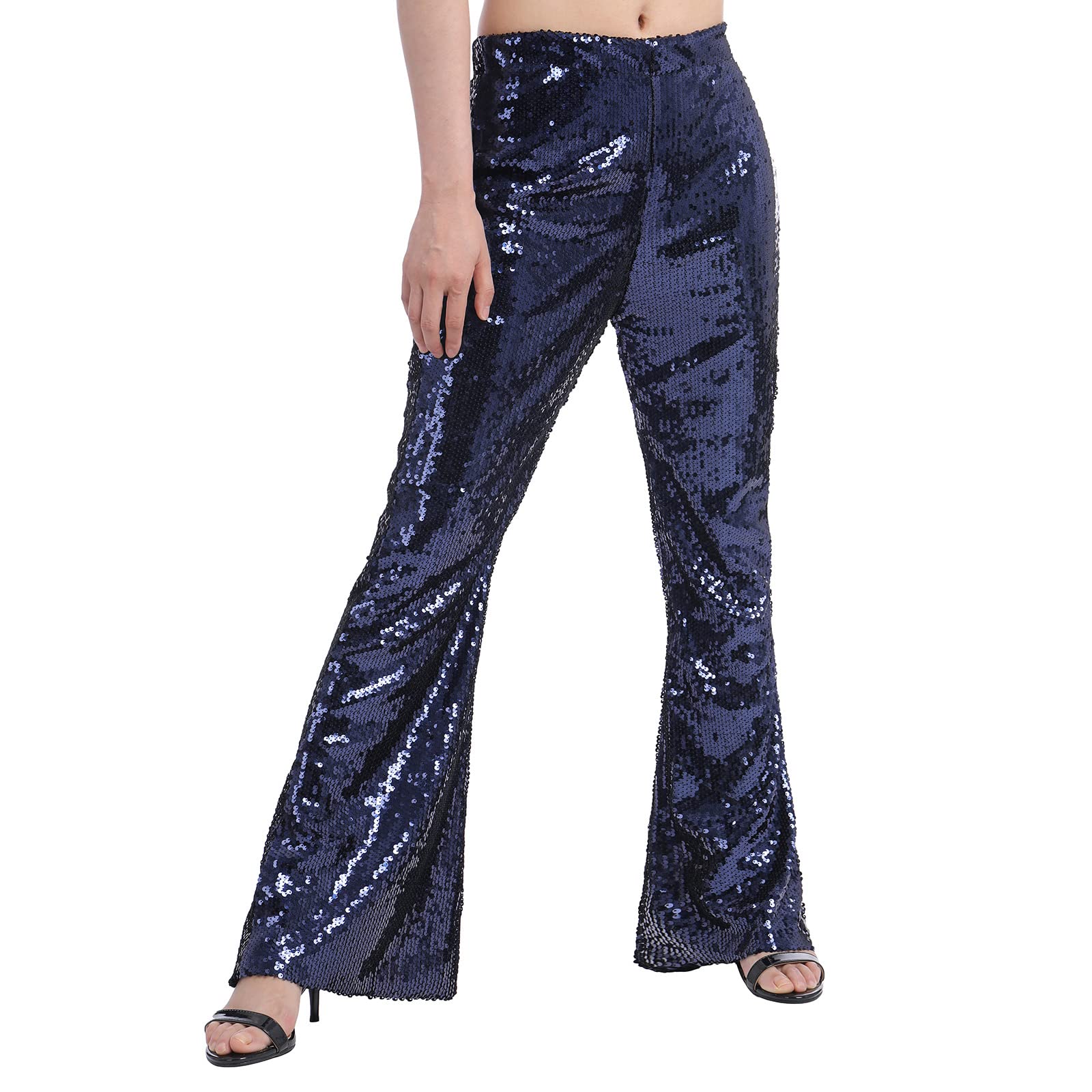ODIZLI Women's High Waist Sequin Sparkle Flared Pants - Party Pants for Women, Clubwear, Evening Outfits, Holiday Celebration & Special Occasions