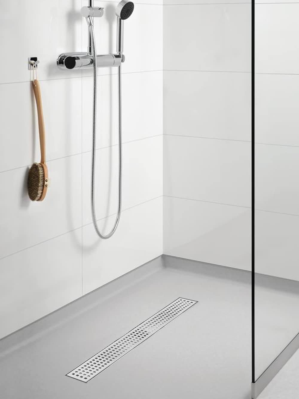 24 Inch Linear Shower Drain with Removable Grate Cover - AISI 304 Stainless Steel Floor Drain with Hair Catcher & Adjustable Leveling Feet - Perfect for Modern Bathroom & Walk-in Shower Designs