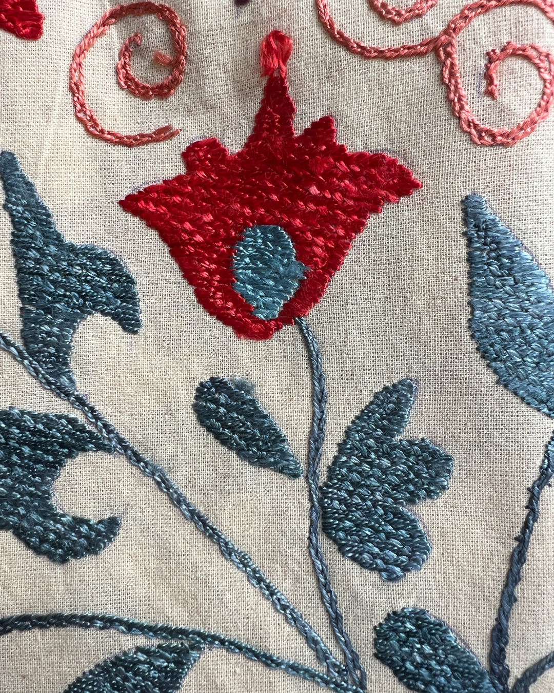 Small Suzani 076 - Handmade Cotton Embroidery Pillow Cover - Boho Home Decor for Living Room, Bedroom & Sofa