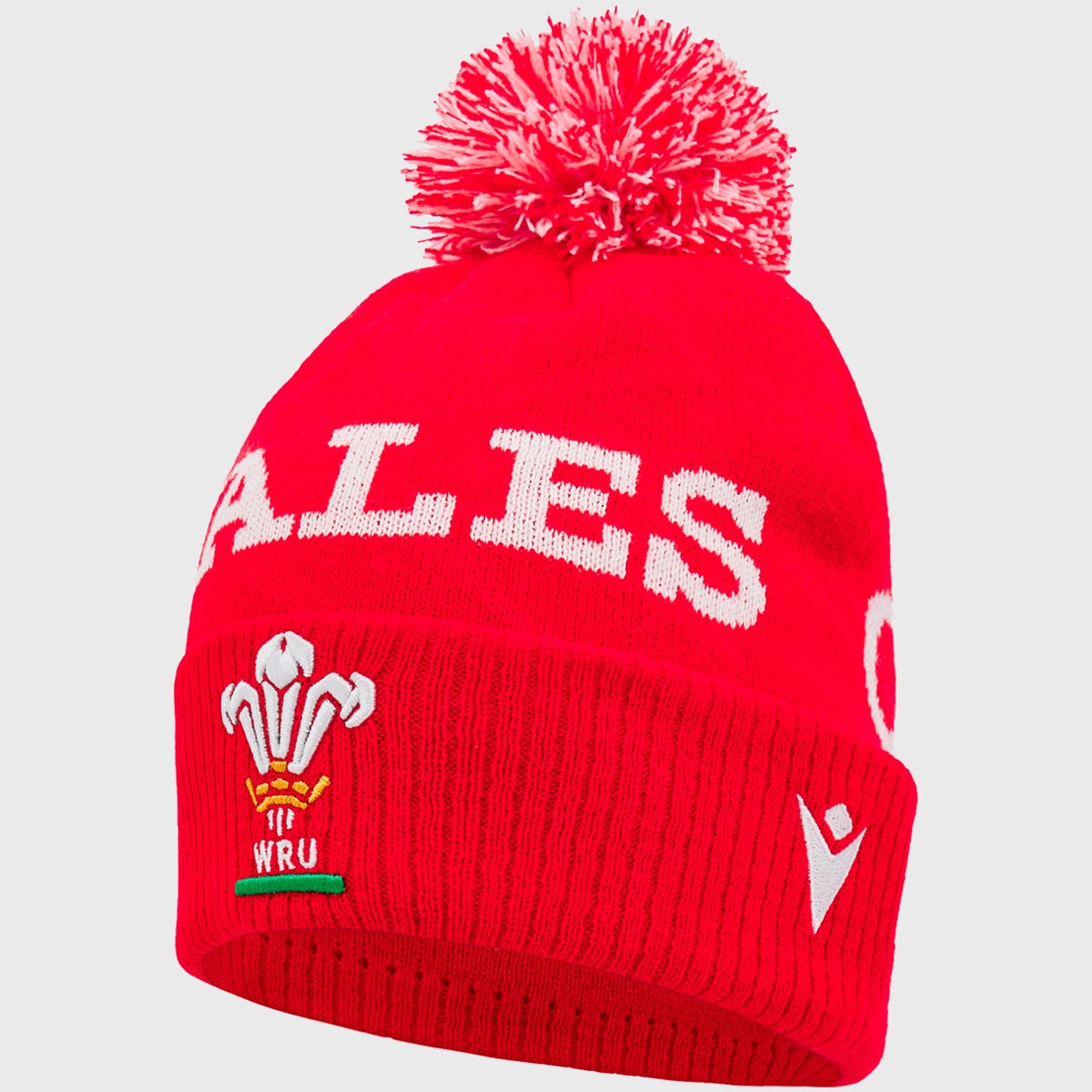 Wales Rugby Bobble Beanie Hat - Official Macron Team Merchandise - Warm Winter Knitted Cap for Rugby Fans - Perfect for Match Days & Outdoor Activities