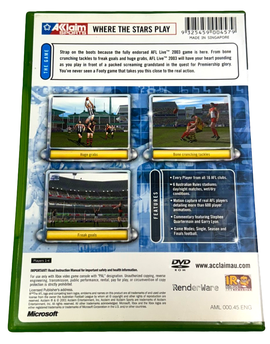 AFL Live 2003 XBOX Original PAL Complete Preowned Game - Authentic Australian Football League Experience for Sports Fans & Retro Gaming Collectors - Perfect for Game Nights & Nostalgic Play