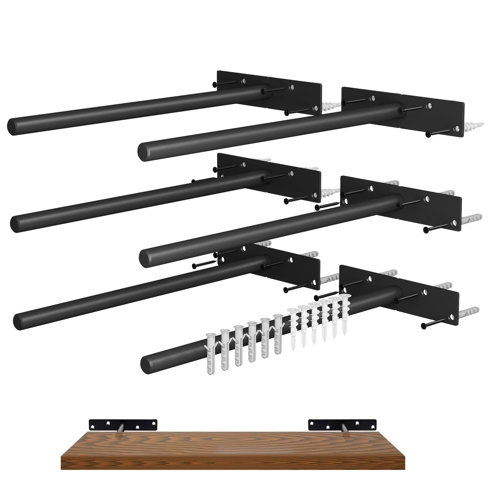Heavy Duty 12 Inch Floating Shelf Brackets - 6 Pack Hidden Blind Shelf Supports, 200LBS Load Capacity - DIY Wall Mount Hardware for Wood Floating Shelves - Perfect for Living Room, Bedroom, Kitchen Storage & Home Decor