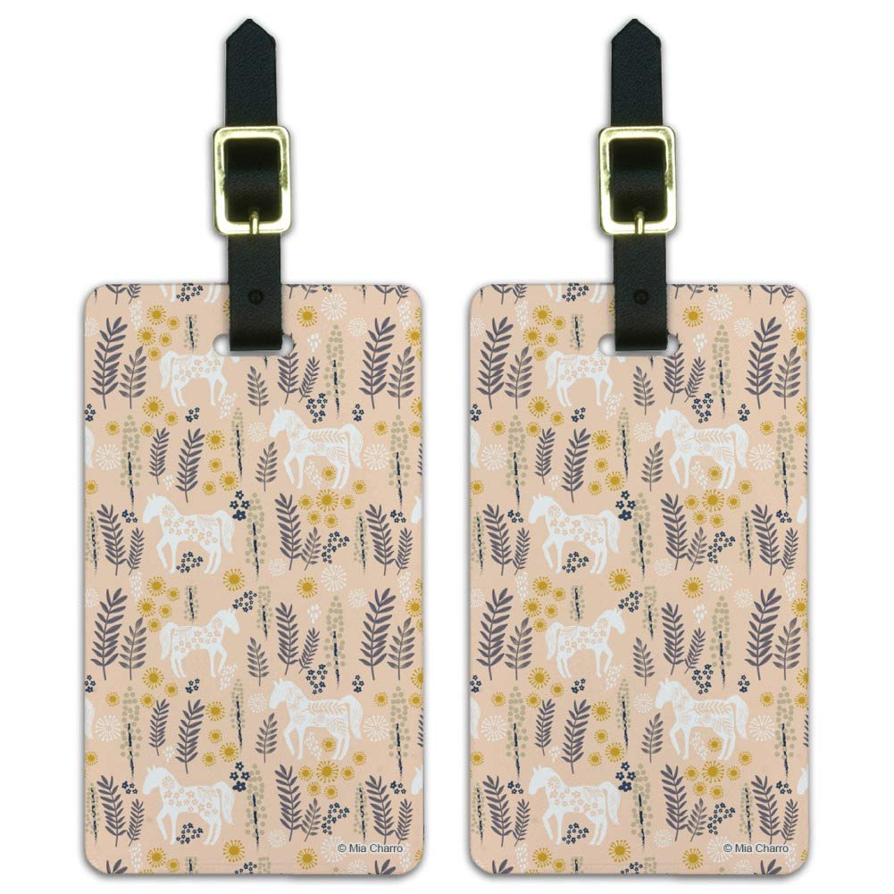 Stylish Mimi Horse & Floral Luggage ID Tags - Set of 2 Personalized Suitcase Tags for Travel Bags & Carry-Ons - Perfect for Airports, Vacations & Business Trips