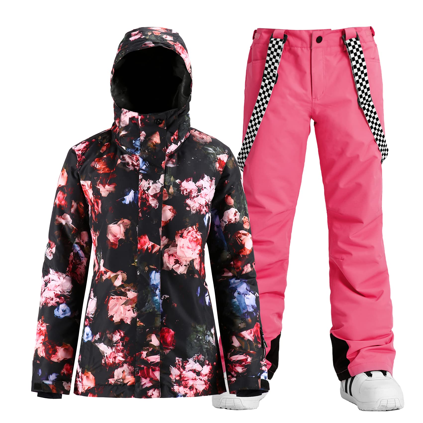GSOU SNOW Women's Ski Jacket & Snow Pants Set - Waterproof Windproof Insulated Winter Snowsuit with Hood for Skiing, Snowboarding & Cold Weather Outdoor Activities
