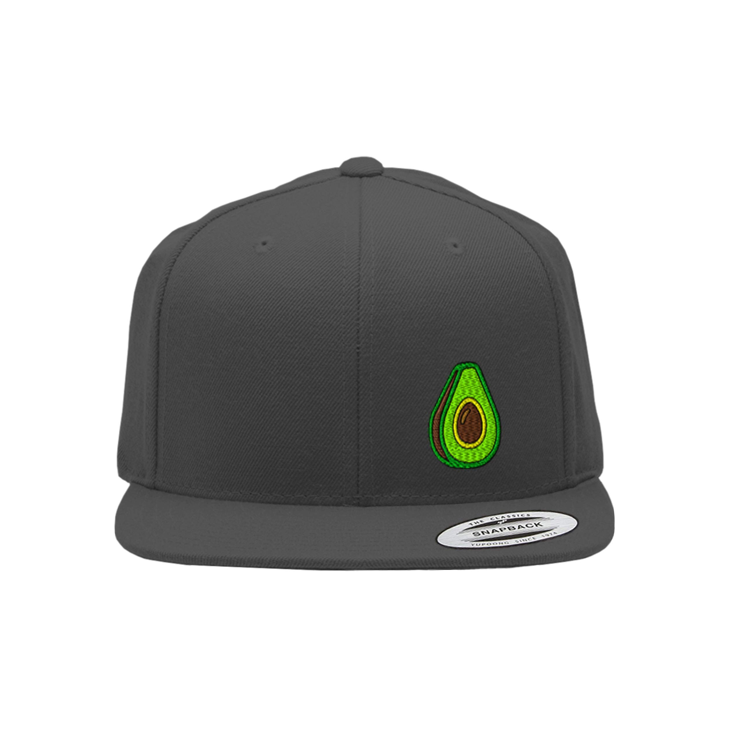 Speedy Pros Snapback Flat Bill Hat - Left Side Panel Avocado Fruit Embroidery Acrylic Design - Perfect for Streetwear, Hip Hop Fashion & Casual Outfits