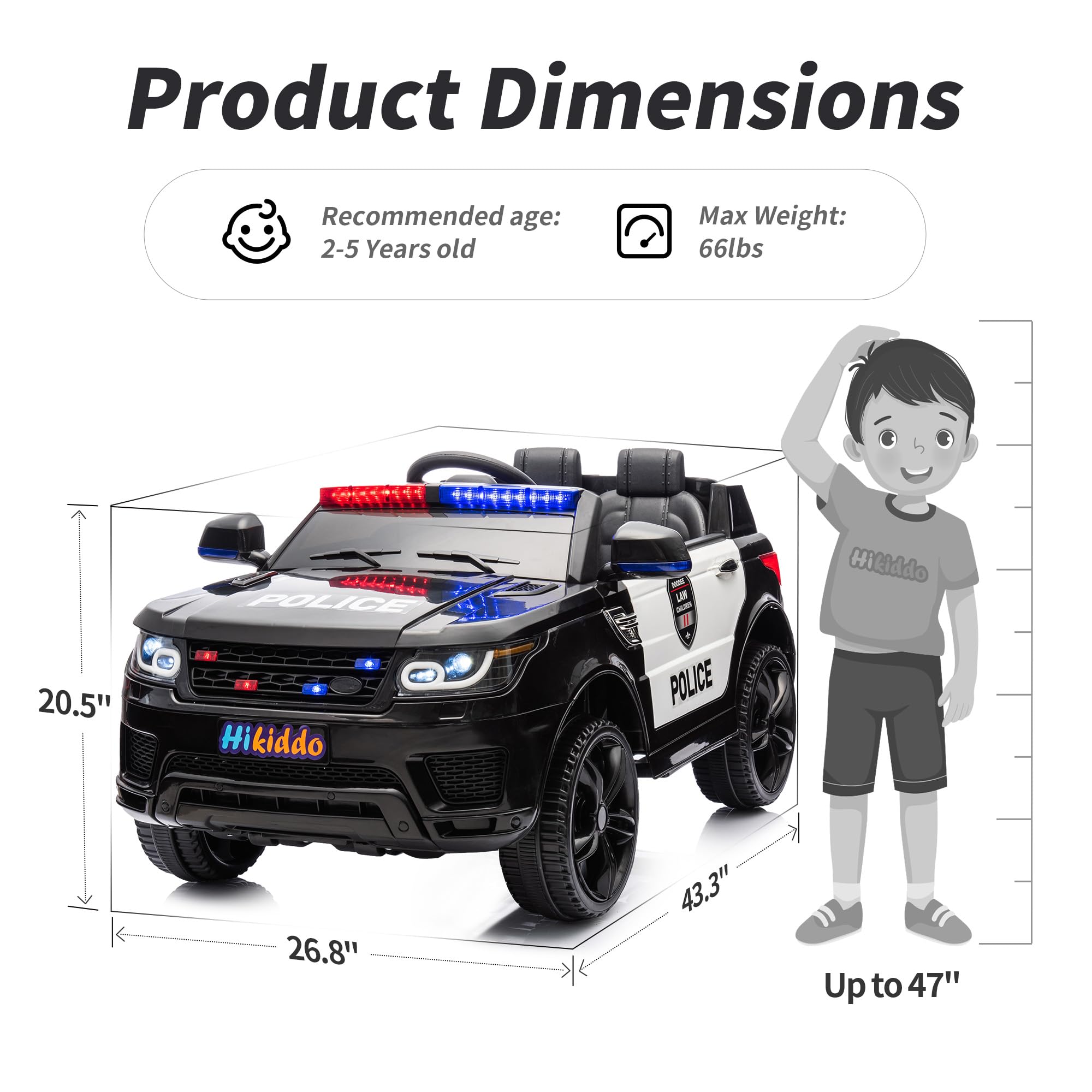 24V Electric Police Ride-On Toy Car for Kids with Remote Control, 400W Motor & 5mph Max Speed - Black | Outdoor Play, Birthday Gift, Pretend Play for Toddlers & Children