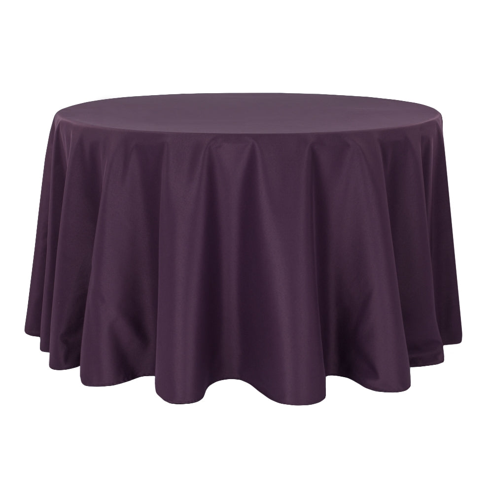 Premium Round 132-Inch Polyester Tablecloth - Eggplant/Plum Color, Perfect for Weddings, Banquets, and Formal Dining Events