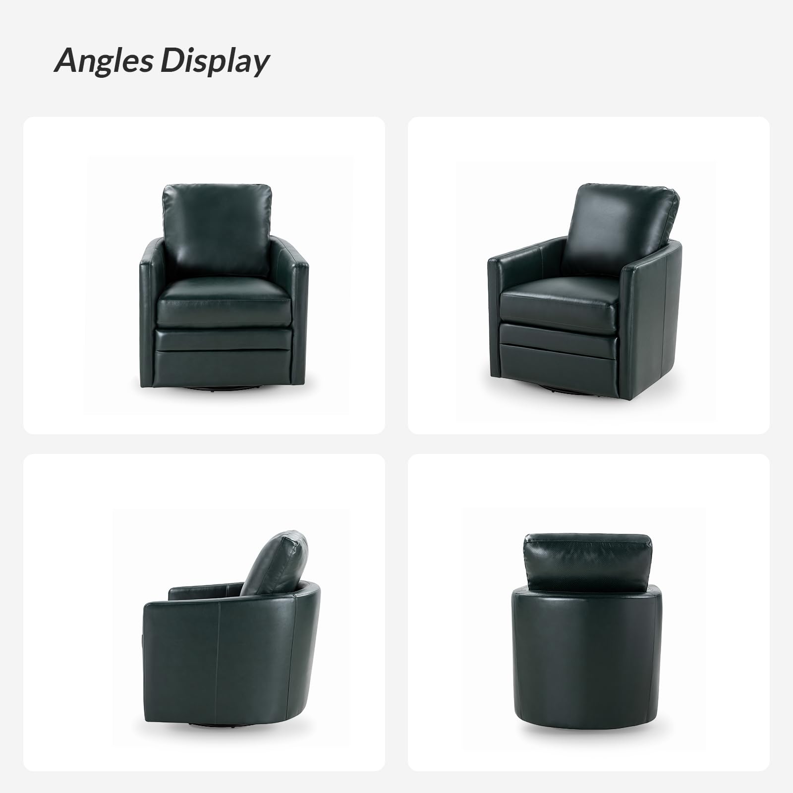 Modern Leather Swivel Barrel Chair with Removable Pillow - Accent Armchair for Living Room, Home Office & Lounge - HULALA HOME Comfortable Seating Furniture