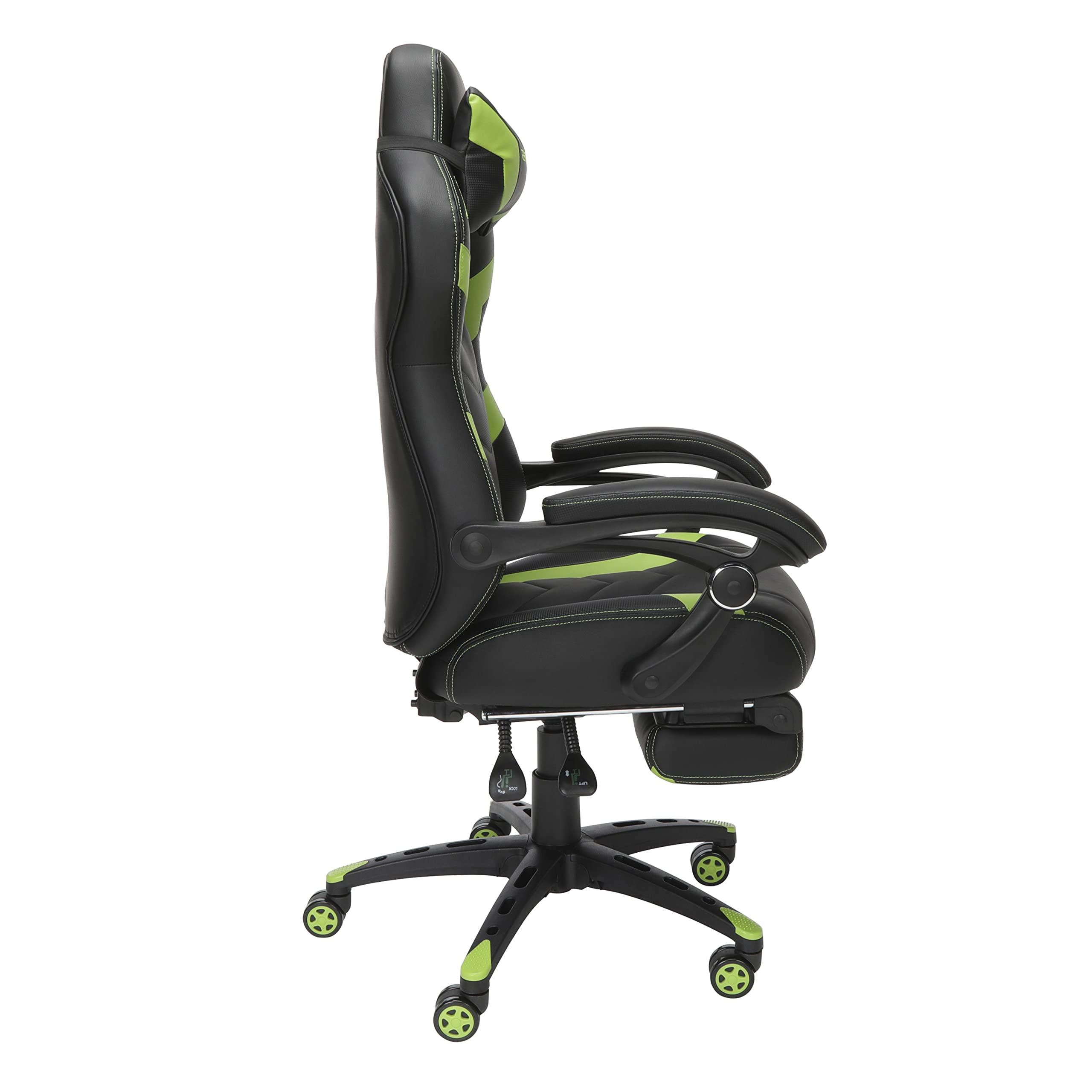 RESPAWN 110 Ergonomic Gaming Chair with Footrest Recliner - Racing Style High Back Office Chair for PC & Desk - 360° Swivel, Adjustable Lumbar Support & Headrest - Padded Armrests - Green (2021 Model) - Perfect for Gaming, Streaming & Home Office Workspace