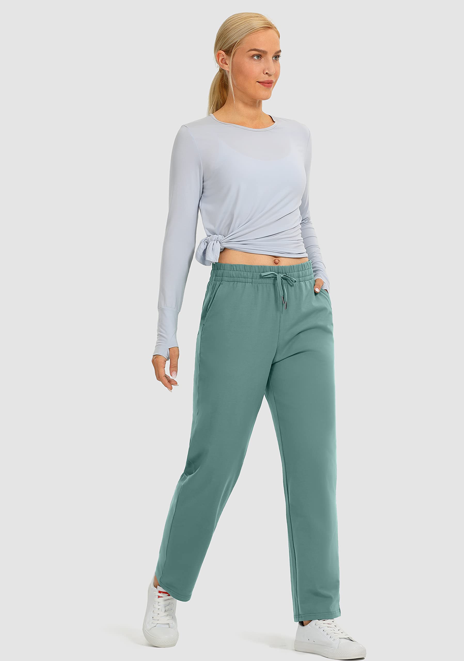 SANTINY Women's High Waisted Cotton Sweatpants - Soft Lounge Pants with Pockets for Yoga, Running, Travel & Home Comfort | Elastic Open Bottom Casual Joggers