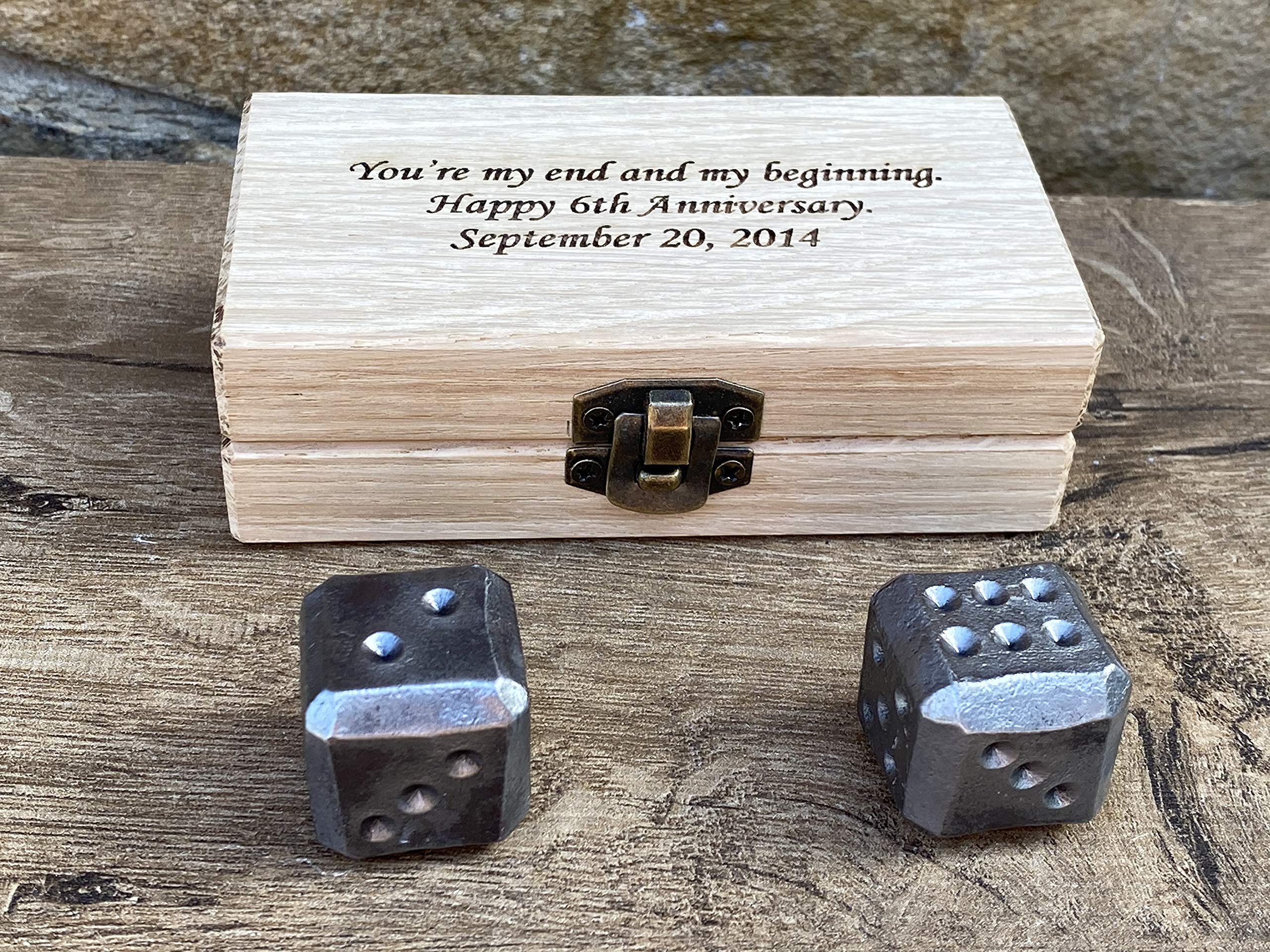 Personalized Iron Dice Set in Gift Box - Unique 6th Anniversary Gift for Couples, Iron Themed Present - Perfect for Tabletop Games, Romantic Celebrations & Special Occasions